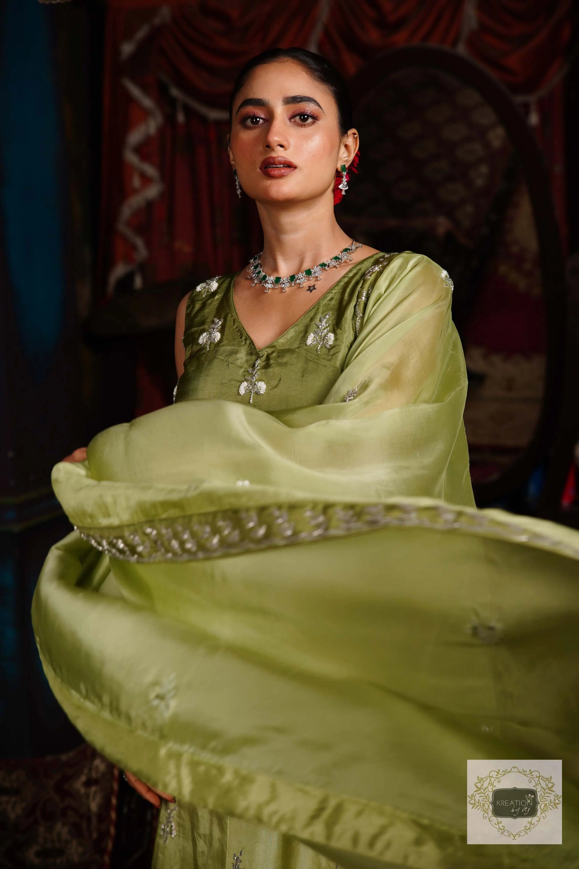 Pista Parfait Hand embroidered Lehenga Set kreationbykj