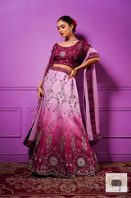 Black Currant Ombre Handembroidered Lehenga Set kreationbykj