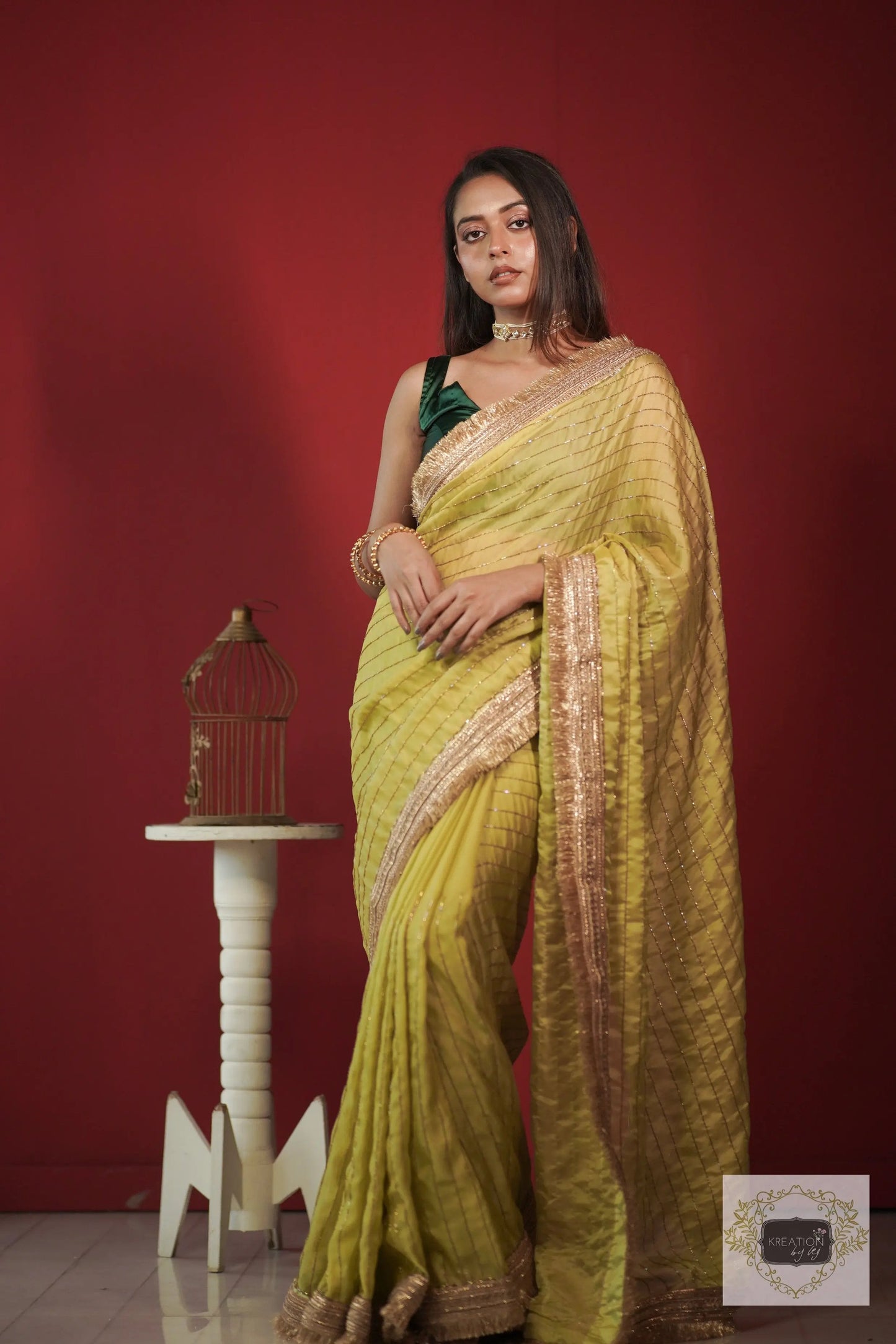 Pista Green Noorani Banno Saree kreationbykj