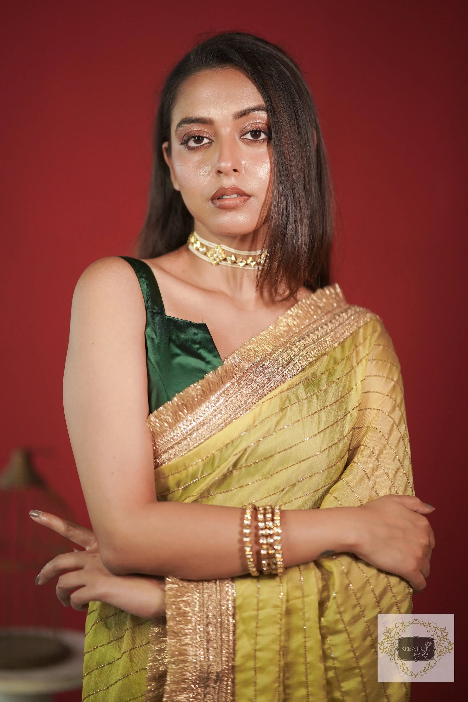 Pista Green Noorani Banno Saree kreationbykj