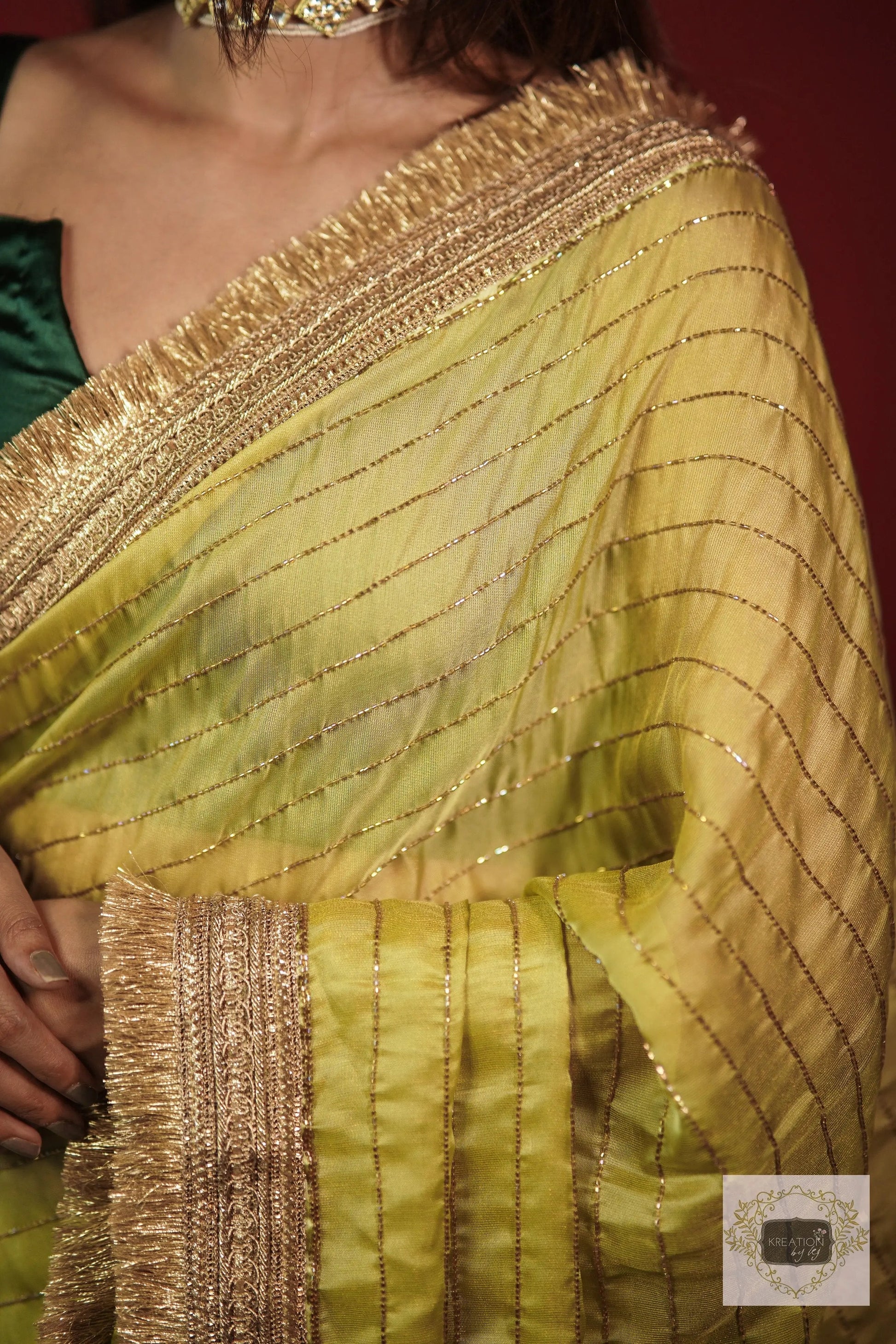 Pista Green Noorani Banno Saree kreationbykj