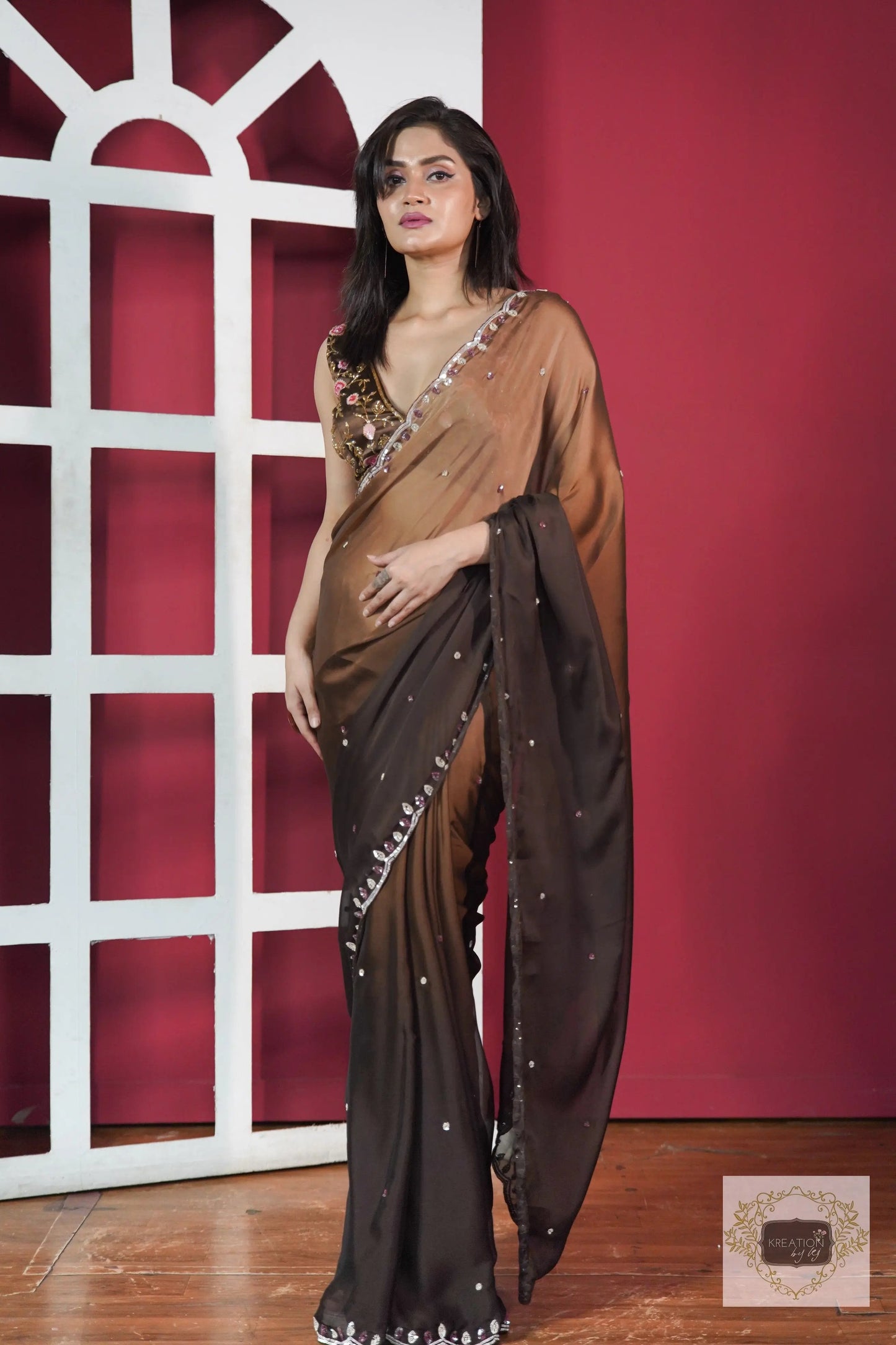 Chai Coffee Ombré Cocktail Saree kreationbykj