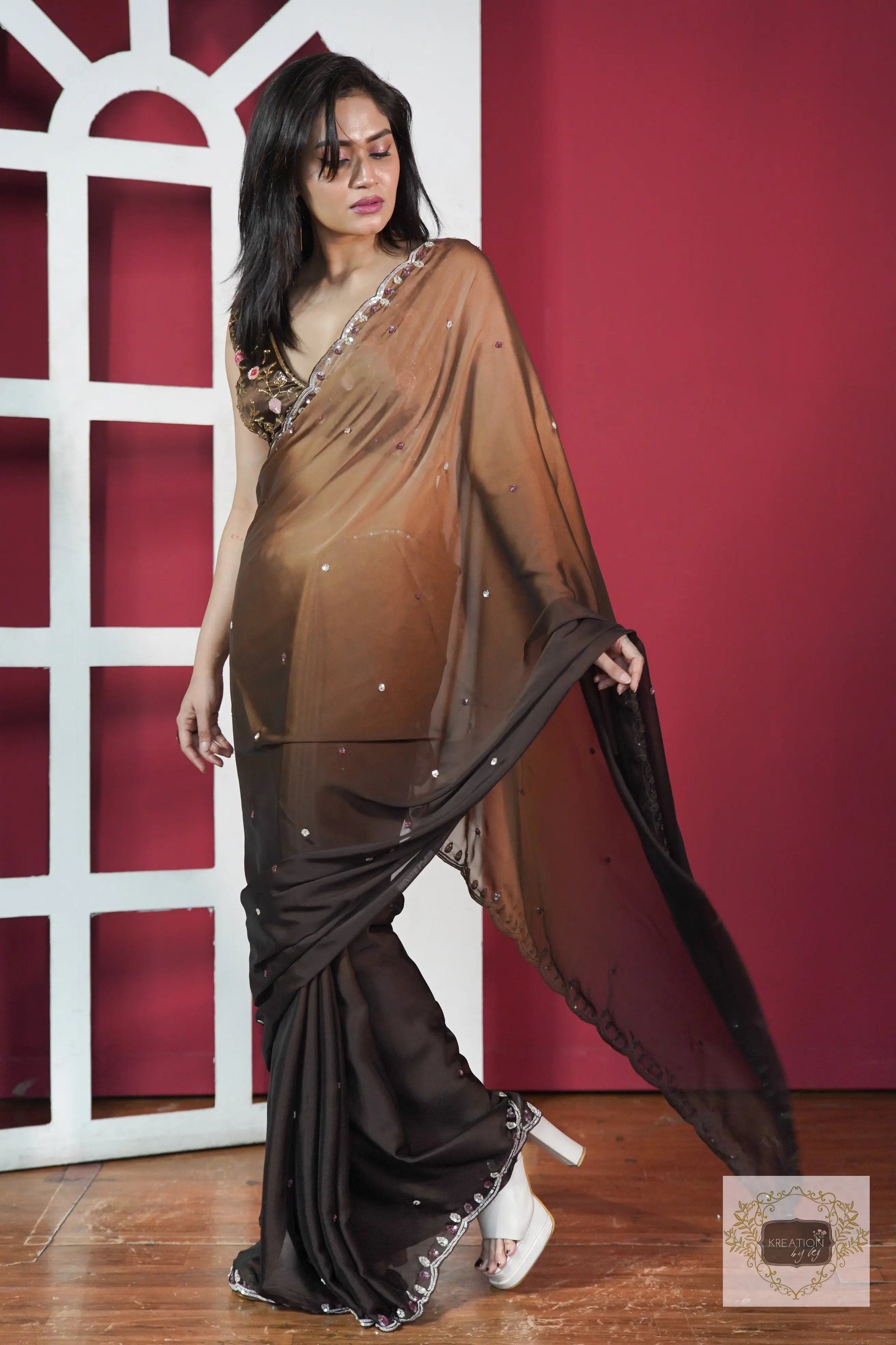 Chai Coffee Ombré Cocktail Saree kreationbykj