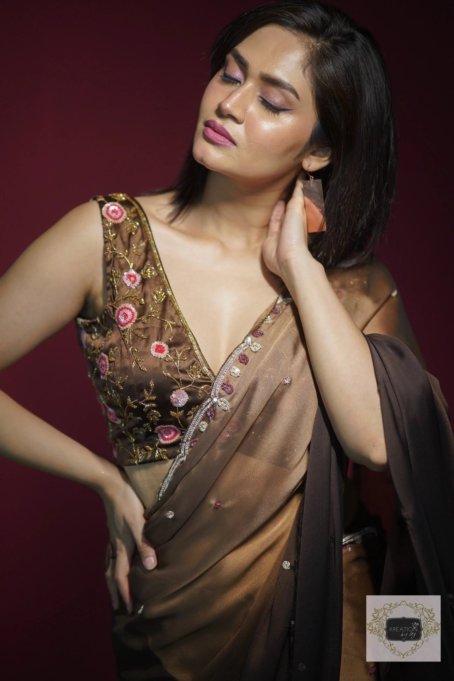 Chai Coffee Ombré Cocktail Saree kreationbykj