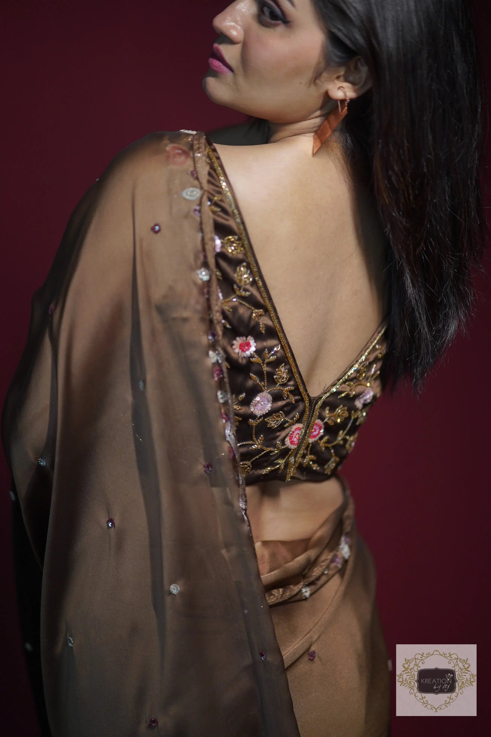 Chai Coffee Ombré Cocktail Saree kreationbykj
