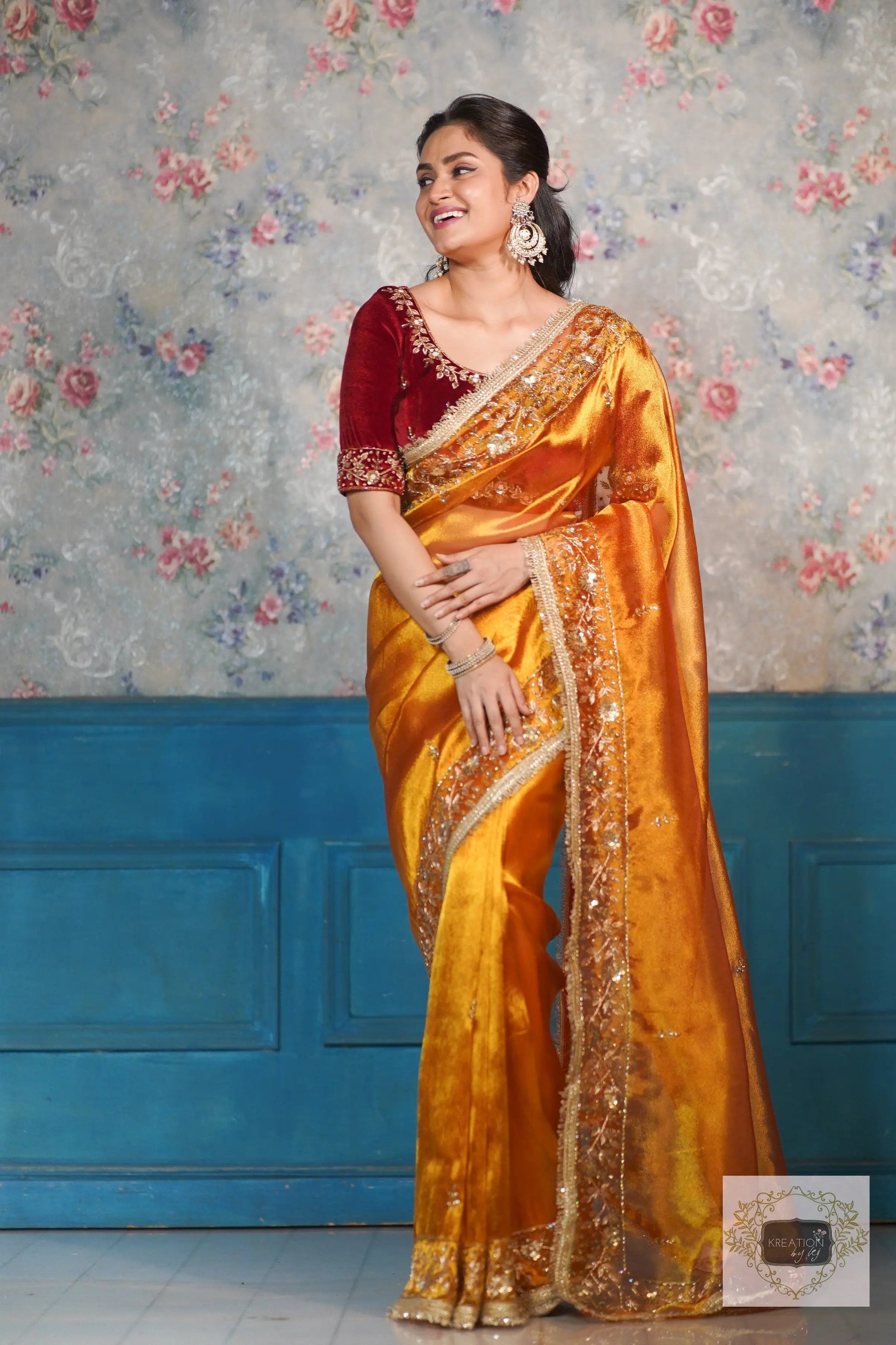Fiery Gold Anaya Zari Tissue Saree for Bride kreationbykj