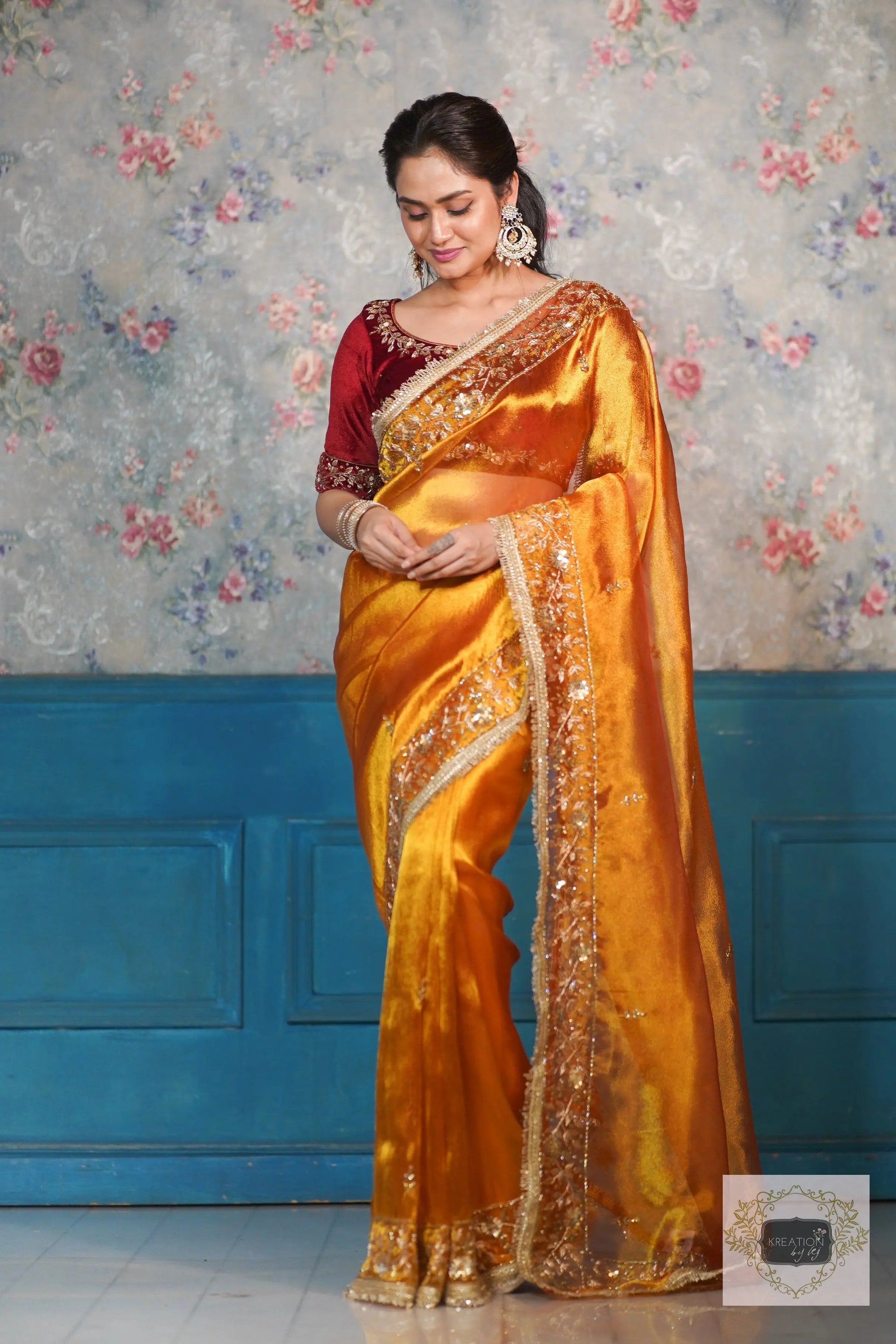 Fiery Gold Anaya Zari Tissue Saree for Bride kreationbykj