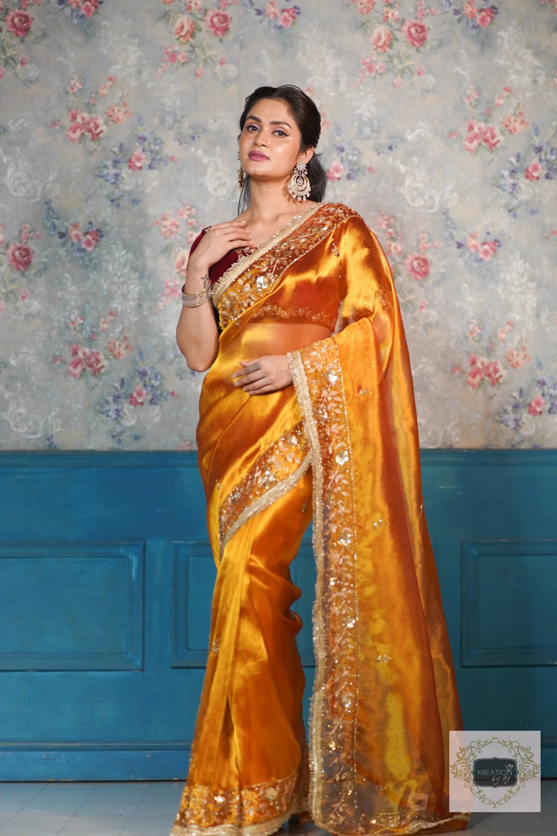 Fiery Gold Anaya Zari Tissue Saree for Bride kreationbykj