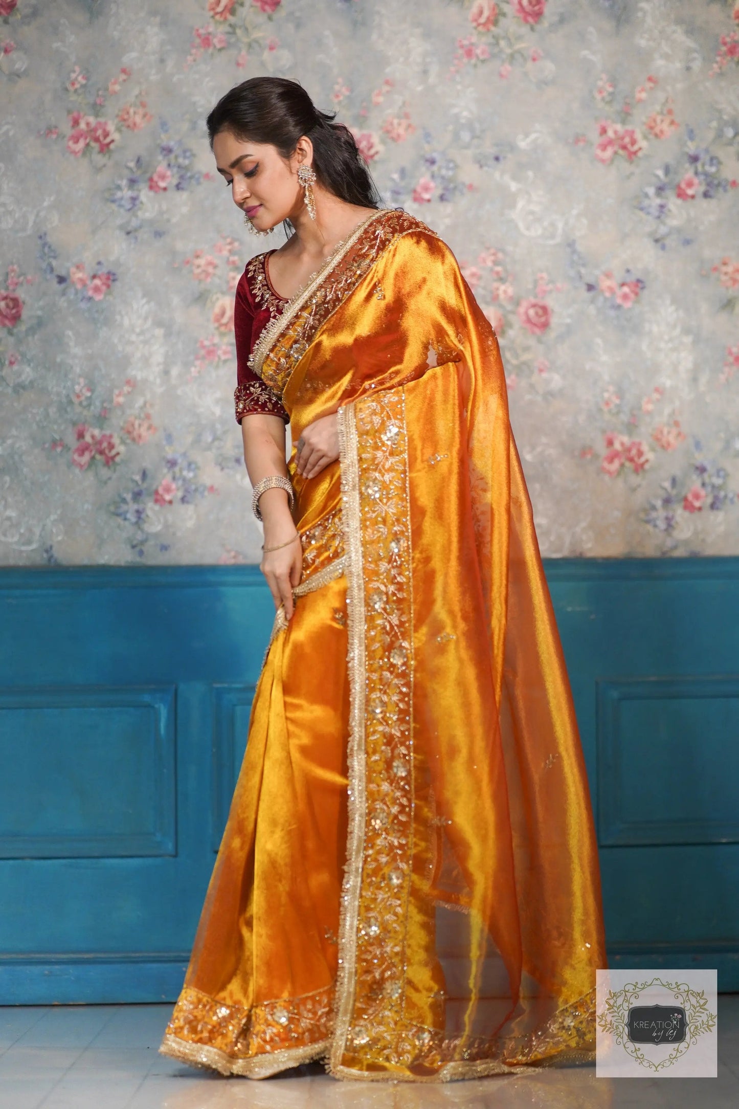 Fiery Gold Anaya Zari Tissue Saree for Bride kreationbykj