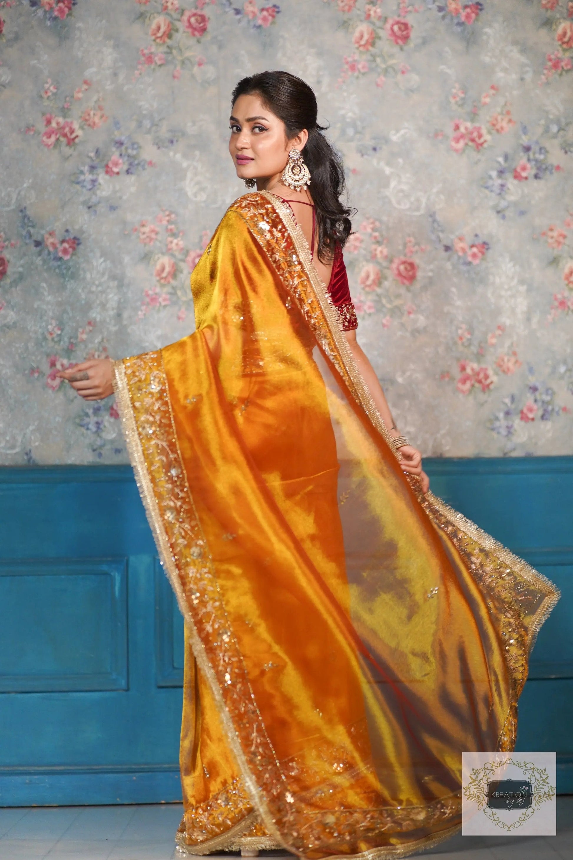 Fiery Gold Anaya Zari Tissue Saree for Bride kreationbykj
