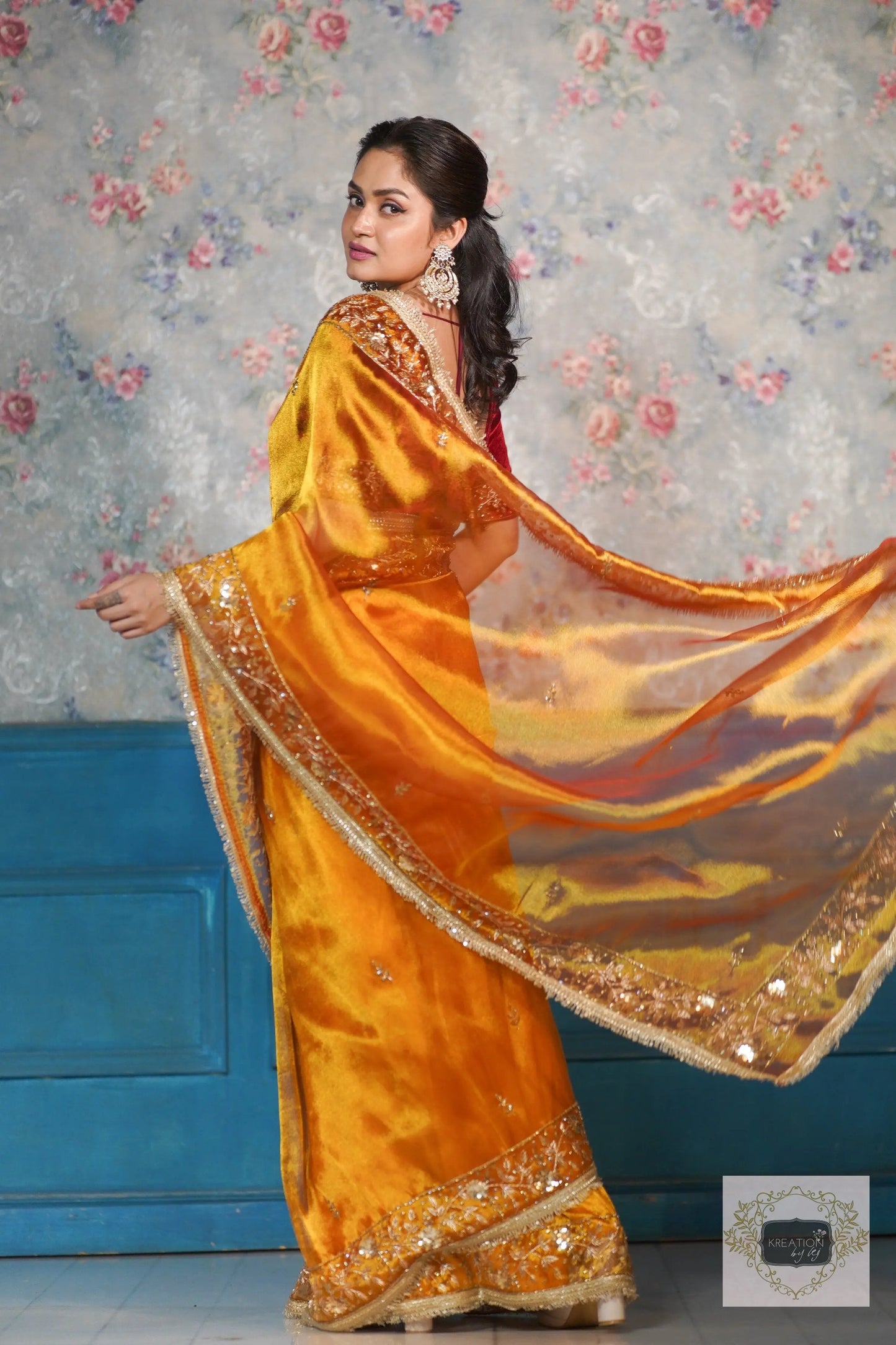 Fiery Gold Anaya Zari Tissue Saree for Bride kreationbykj