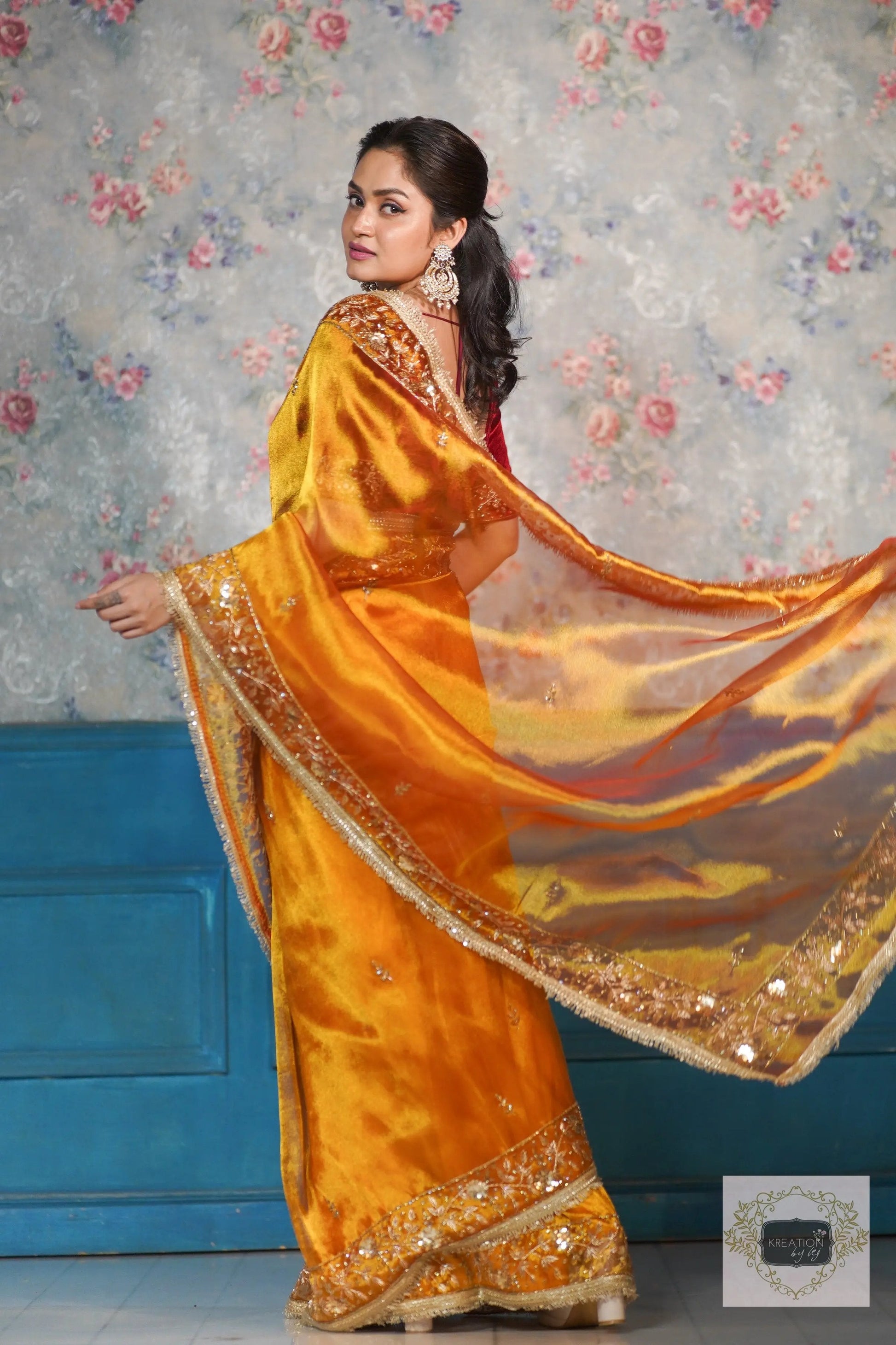 Fiery Gold Anaya Zari Tissue Saree for Bride kreationbykj