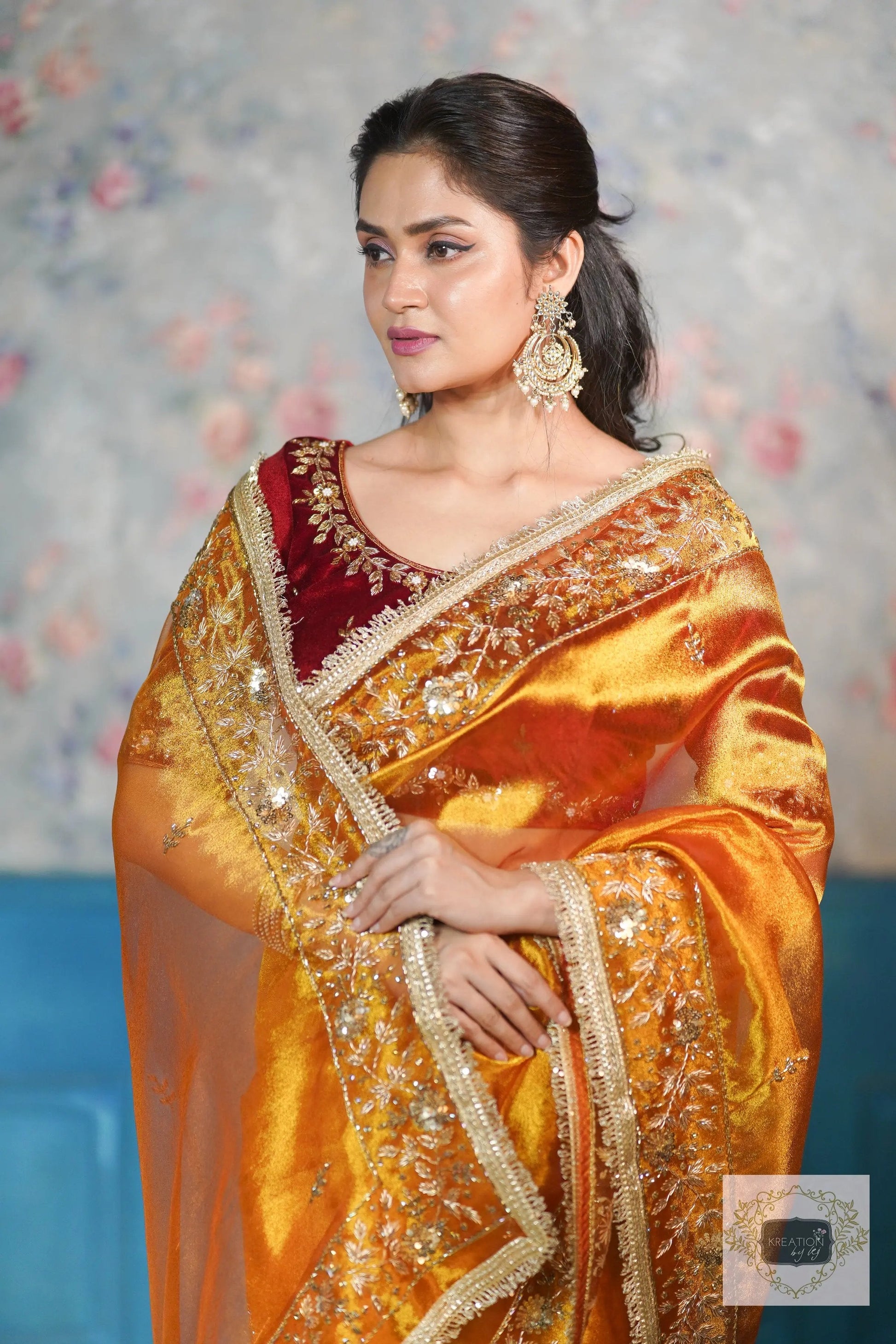 Fiery Gold Anaya Zari Tissue Saree for Bride kreationbykj