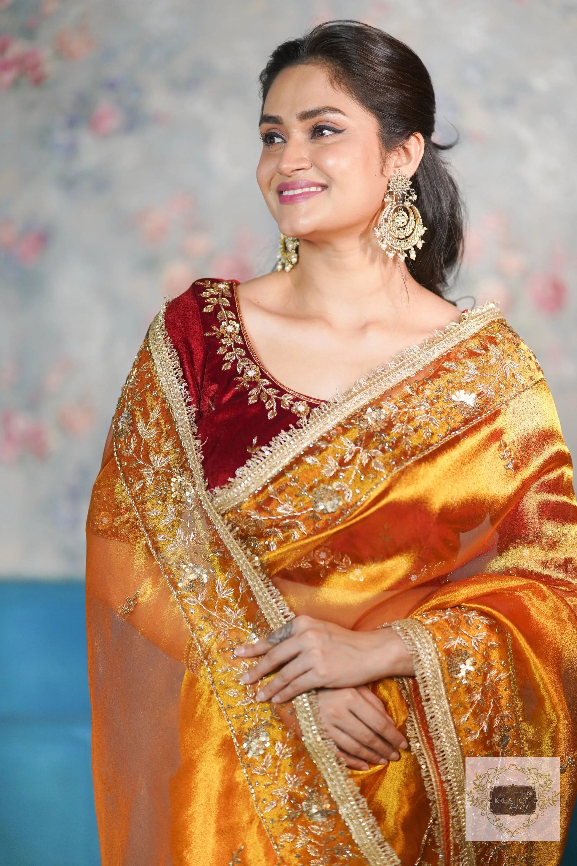 Fiery Gold Anaya Zari Tissue Saree for Bride kreationbykj