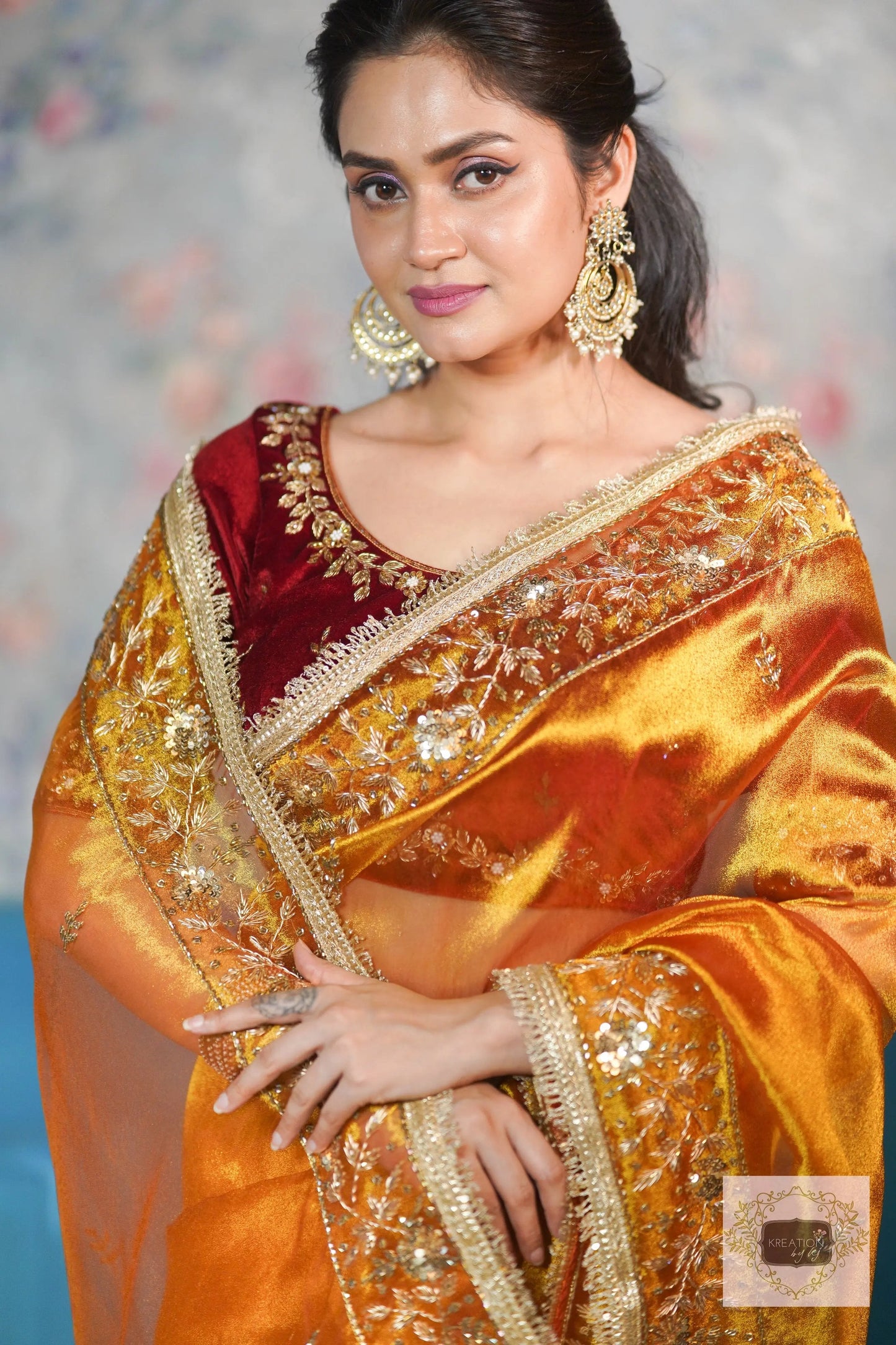 Fiery Gold Anaya Zari Tissue Saree for Bride kreationbykj