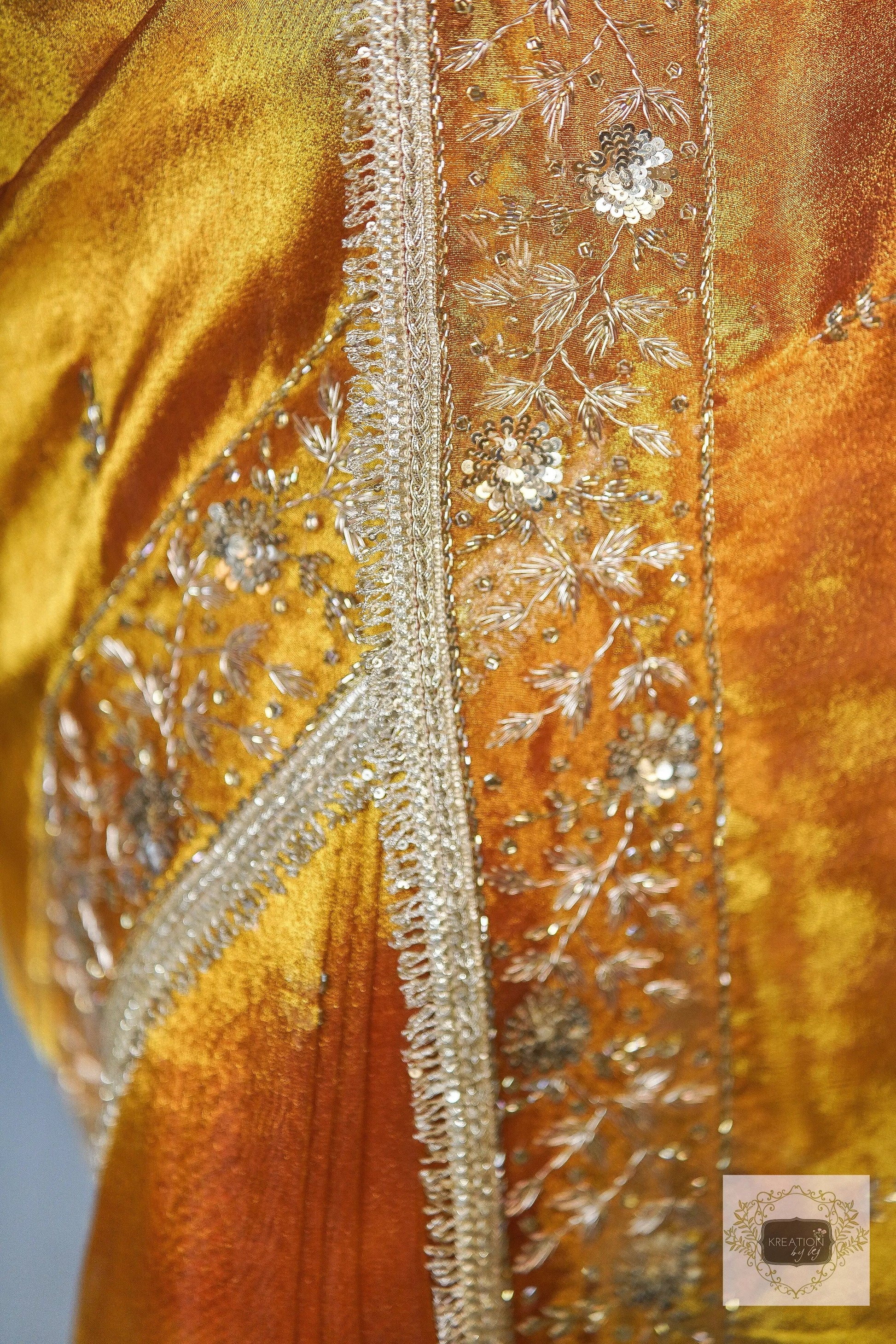 Fiery Gold Anaya Zari Tissue Saree for Bride kreationbykj