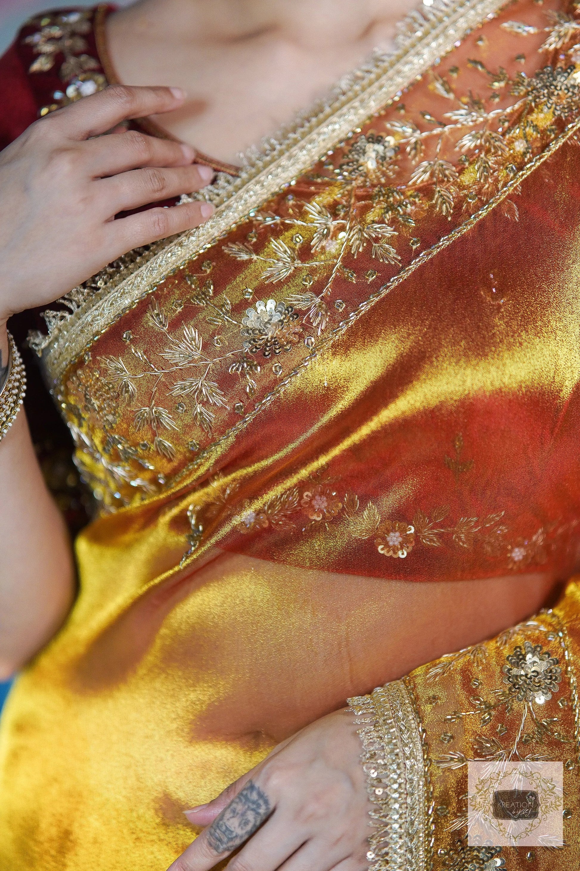 Fiery Gold Anaya Zari Tissue Saree for Bride kreationbykj