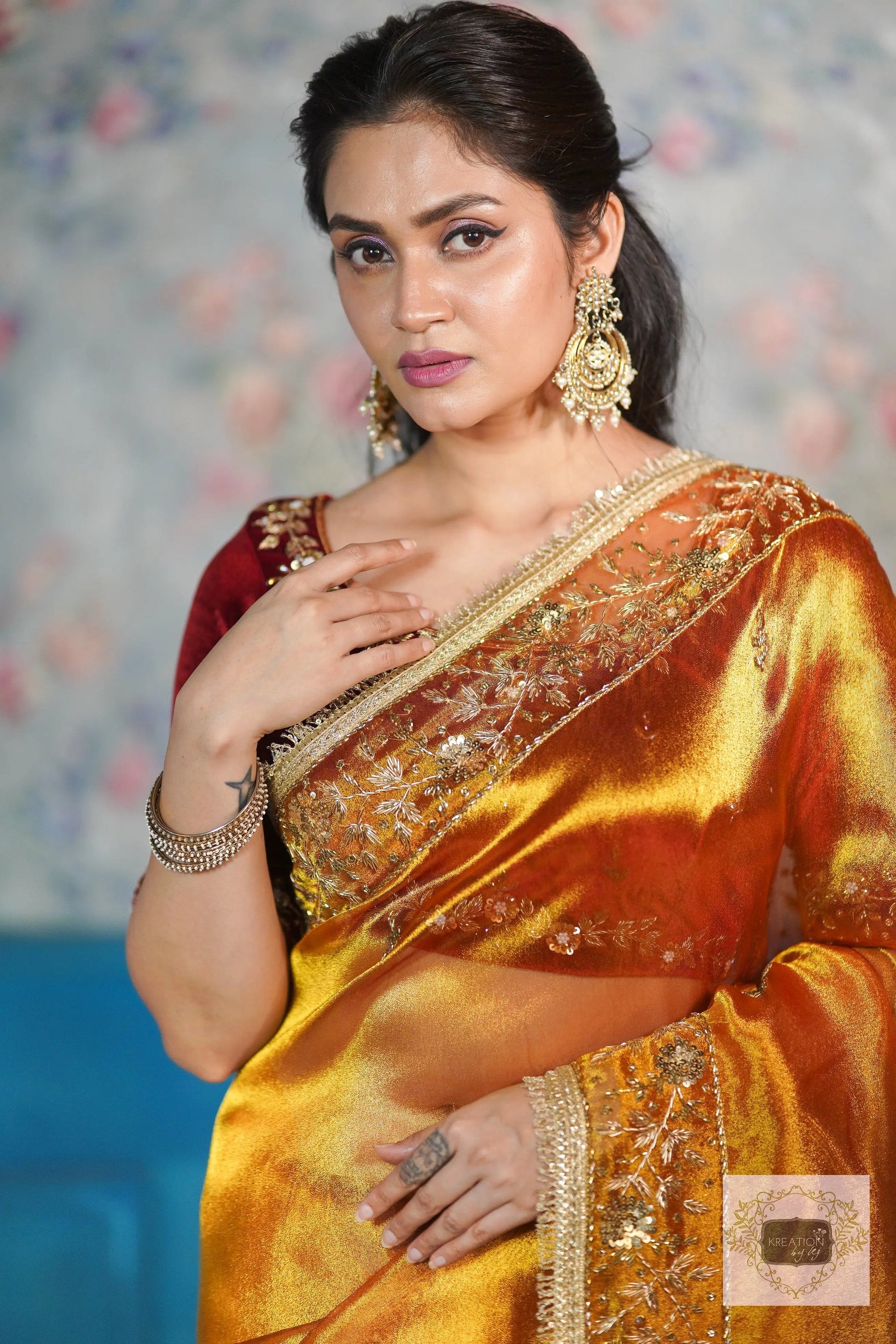 Fiery Gold Anaya Zari Tissue Saree for Bride kreationbykj