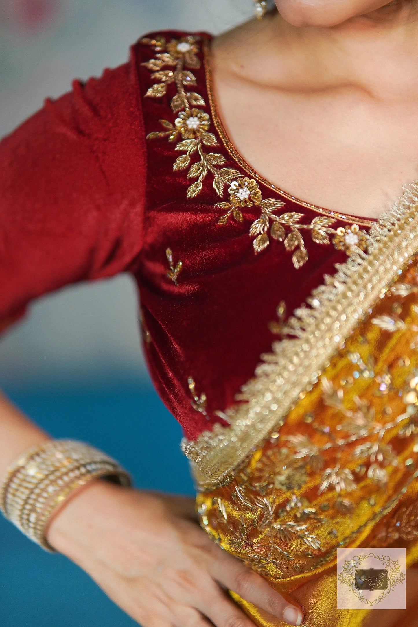 Fiery Gold Anaya Zari Tissue Saree for Bride kreationbykj