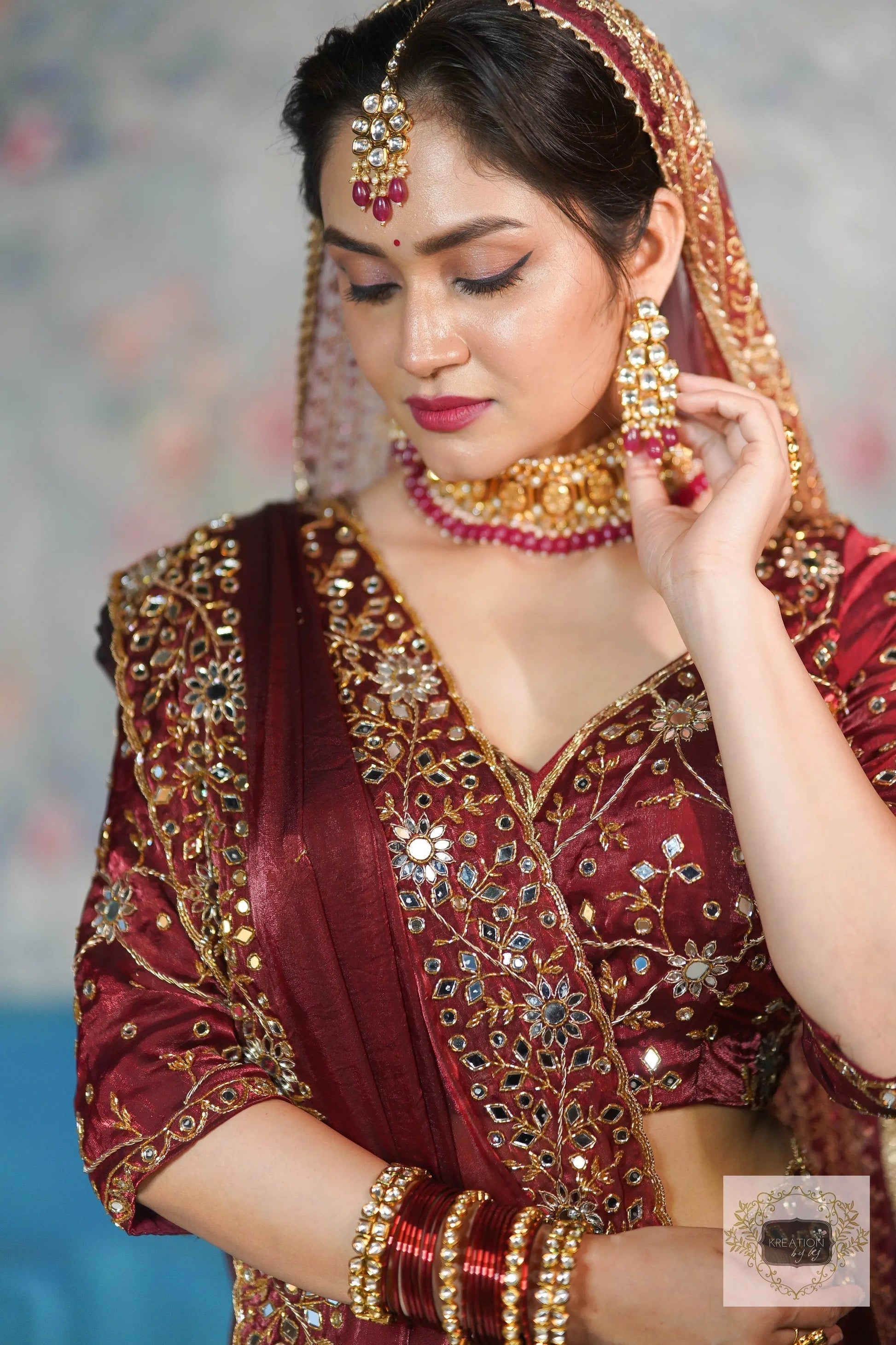 Maroon Sheesh Mahal Saree kreationbykj
