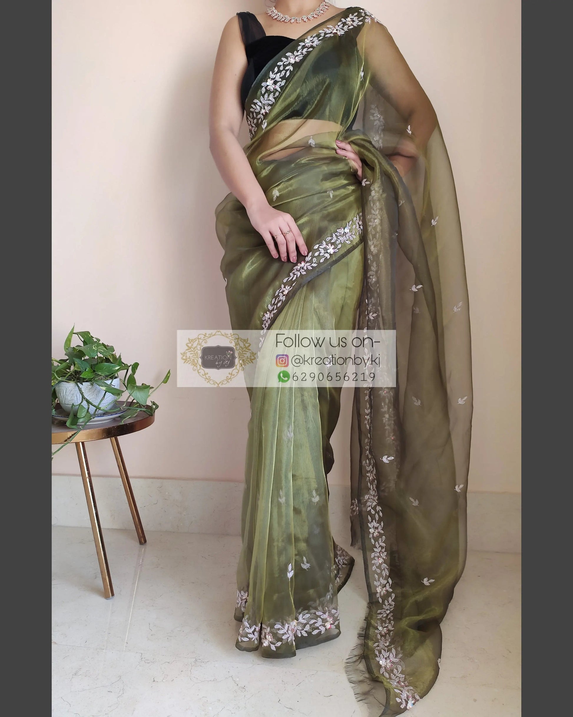 Military Green Chandani Saree - kreationbykj