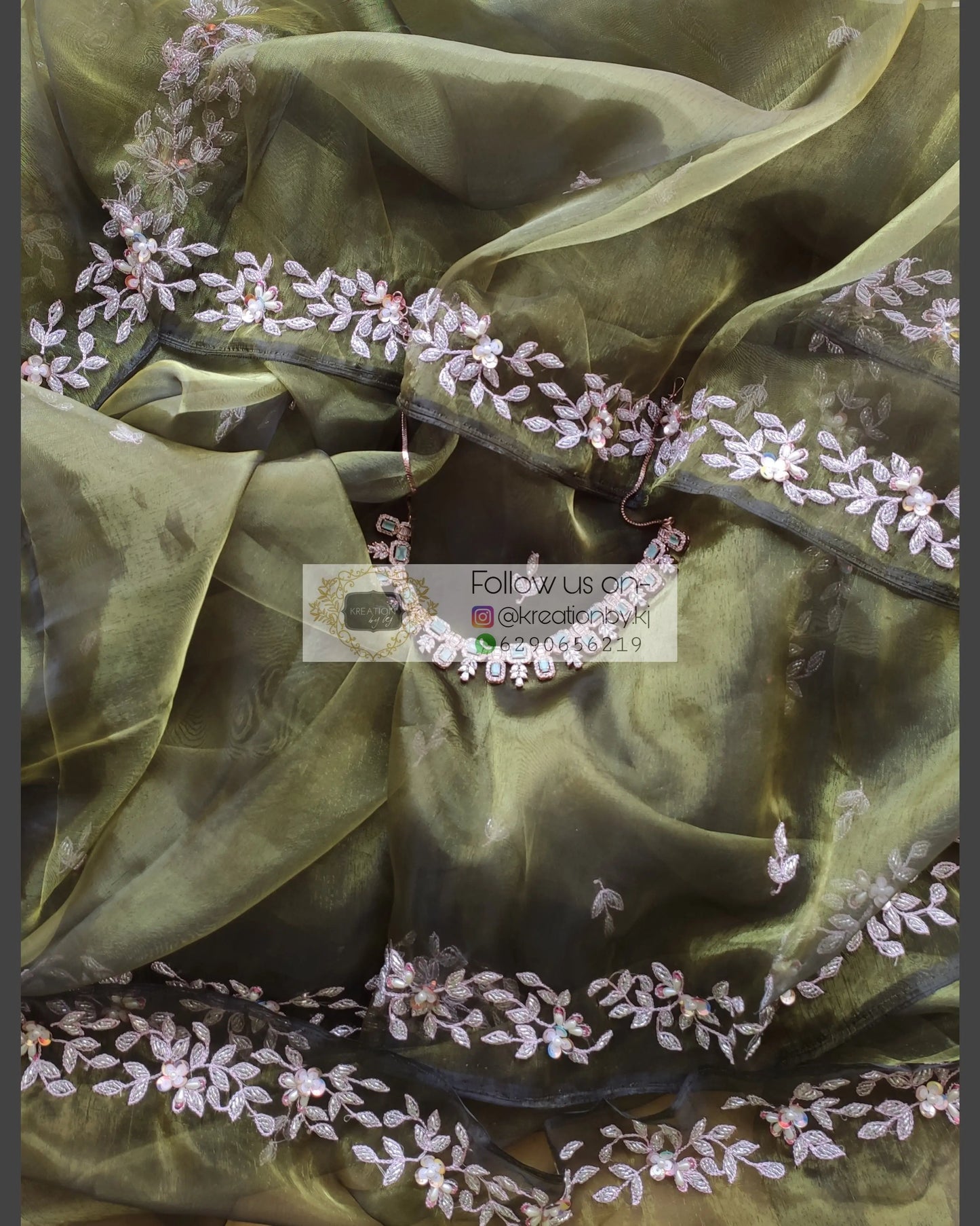 Military Green Chandani Saree - kreationbykj
