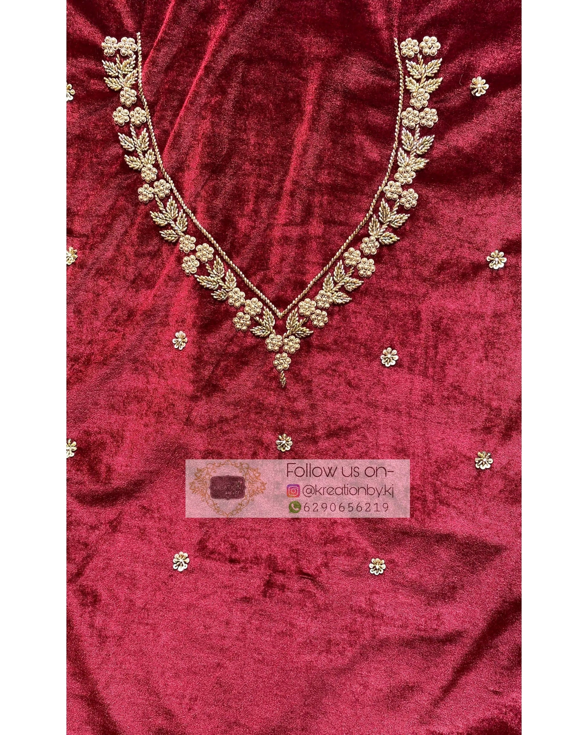 Burgundy Velvet Bridal Saree - kreationbykj