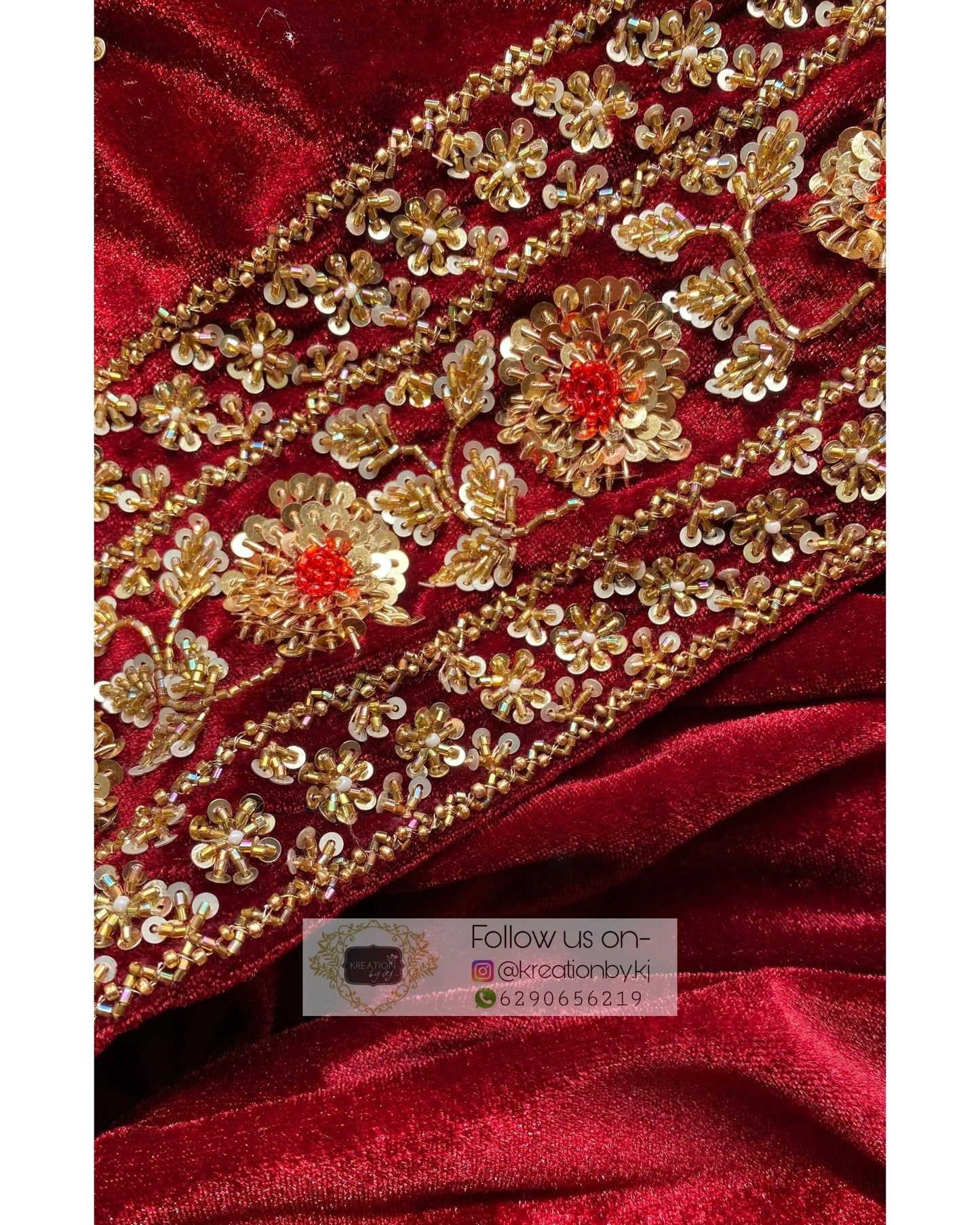 Burgundy Velvet Bridal Saree - kreationbykj