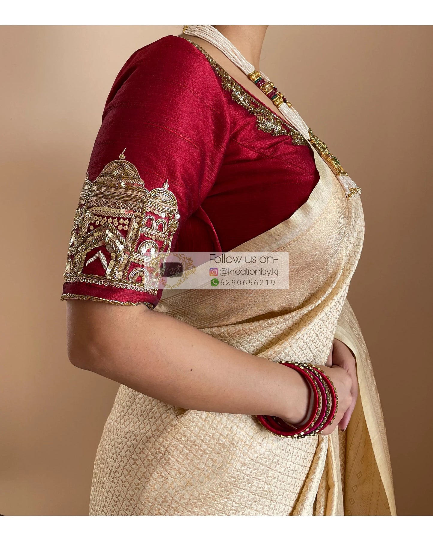 Maroon Taj Mahal Bridal Blouse Piece