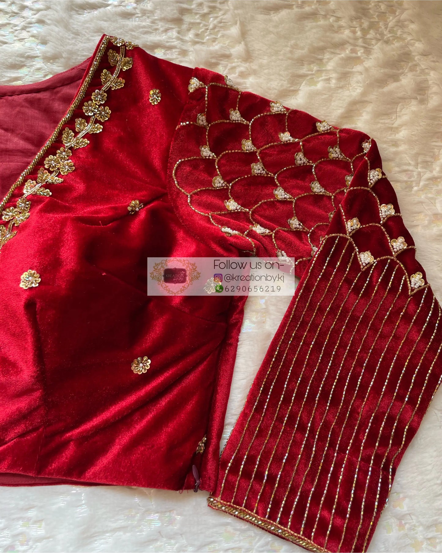 Maroon Velvet Taj Mahal Accent Blouse Piece