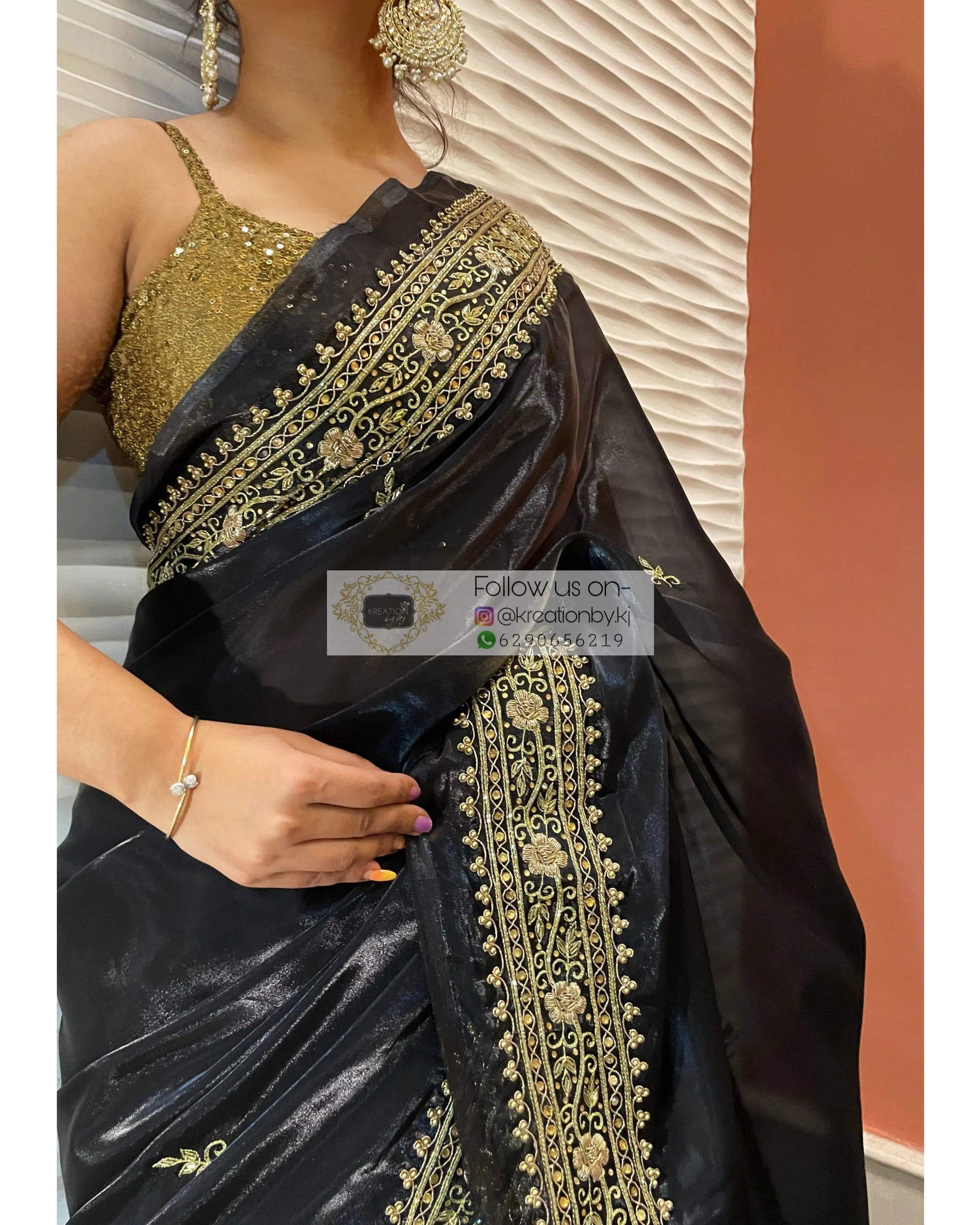 Black Zarina Glassy Organza Saree kreationbykj