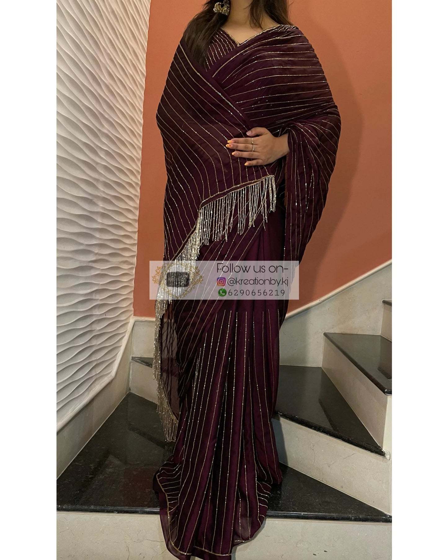Aubergine Noorani Georgette Cocktail Saree kreationbykj