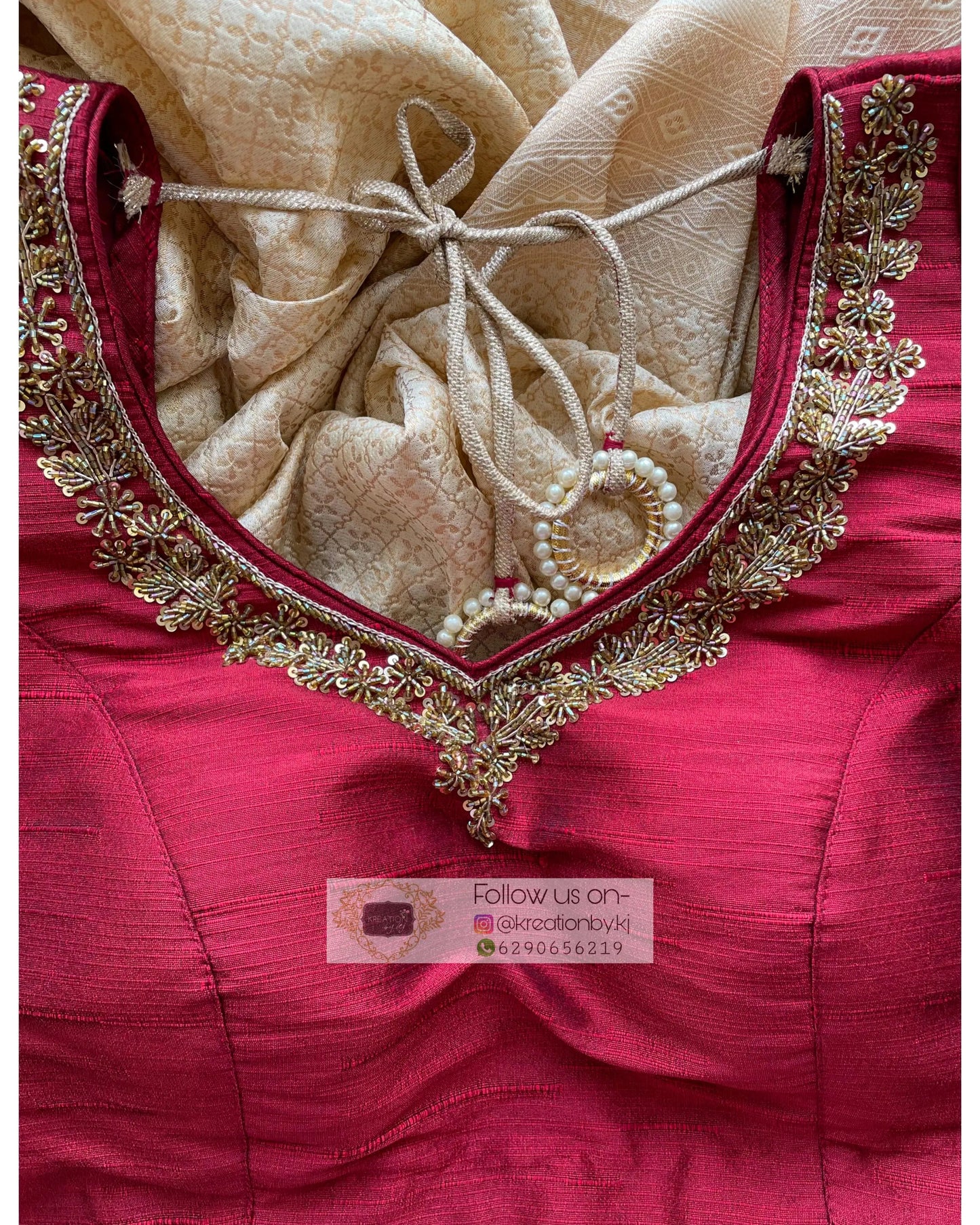 Beige Banarasi Saree with Designer Blouse - kreationbykj