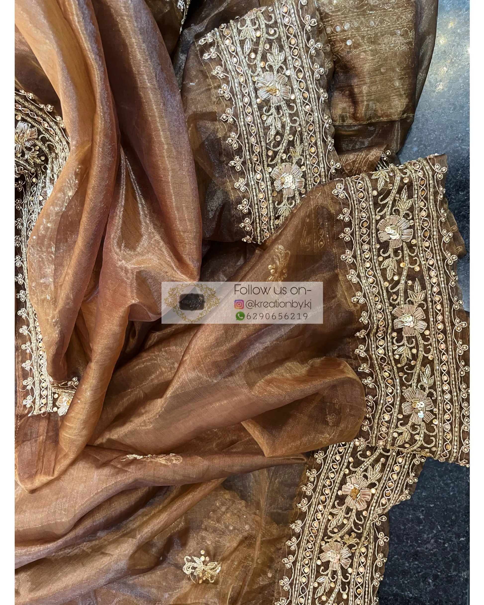 Brown Tissue Zarina Saree kreationbykj