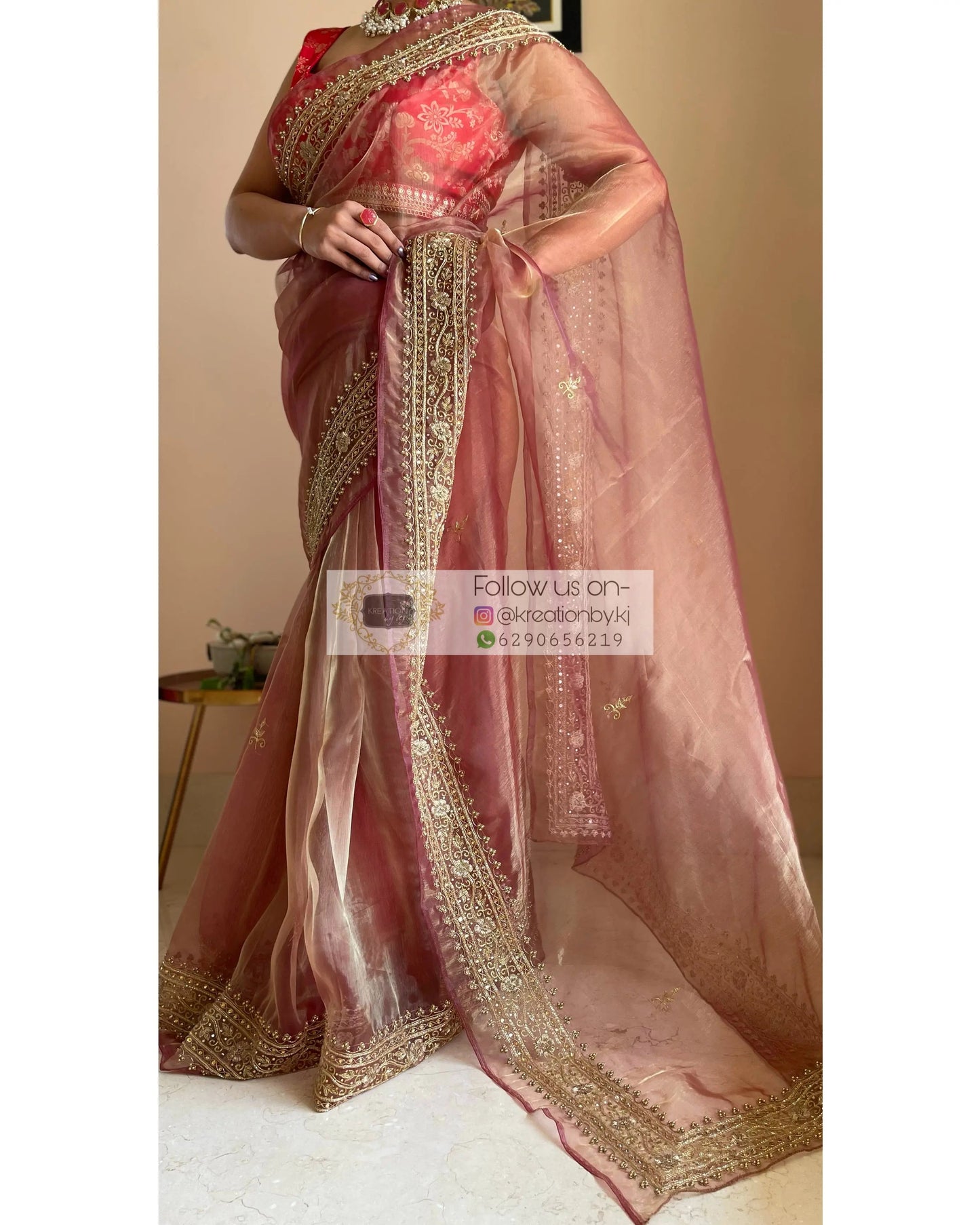 Rose Beige Zarina Saree - kreationbykj