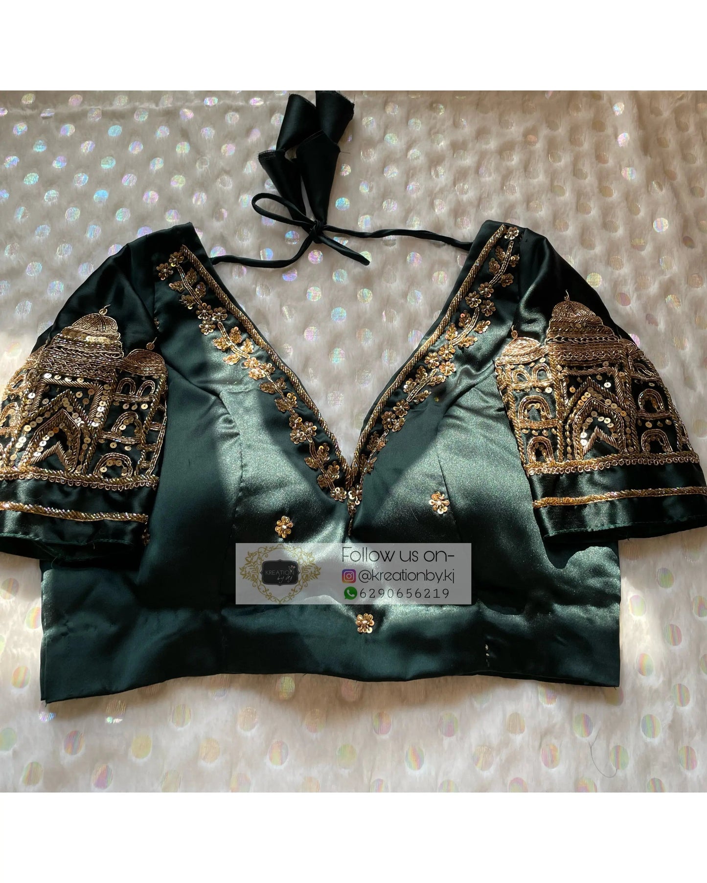 Dark Blackish Green Taj Mahal Blouse Piece - kreationbykj