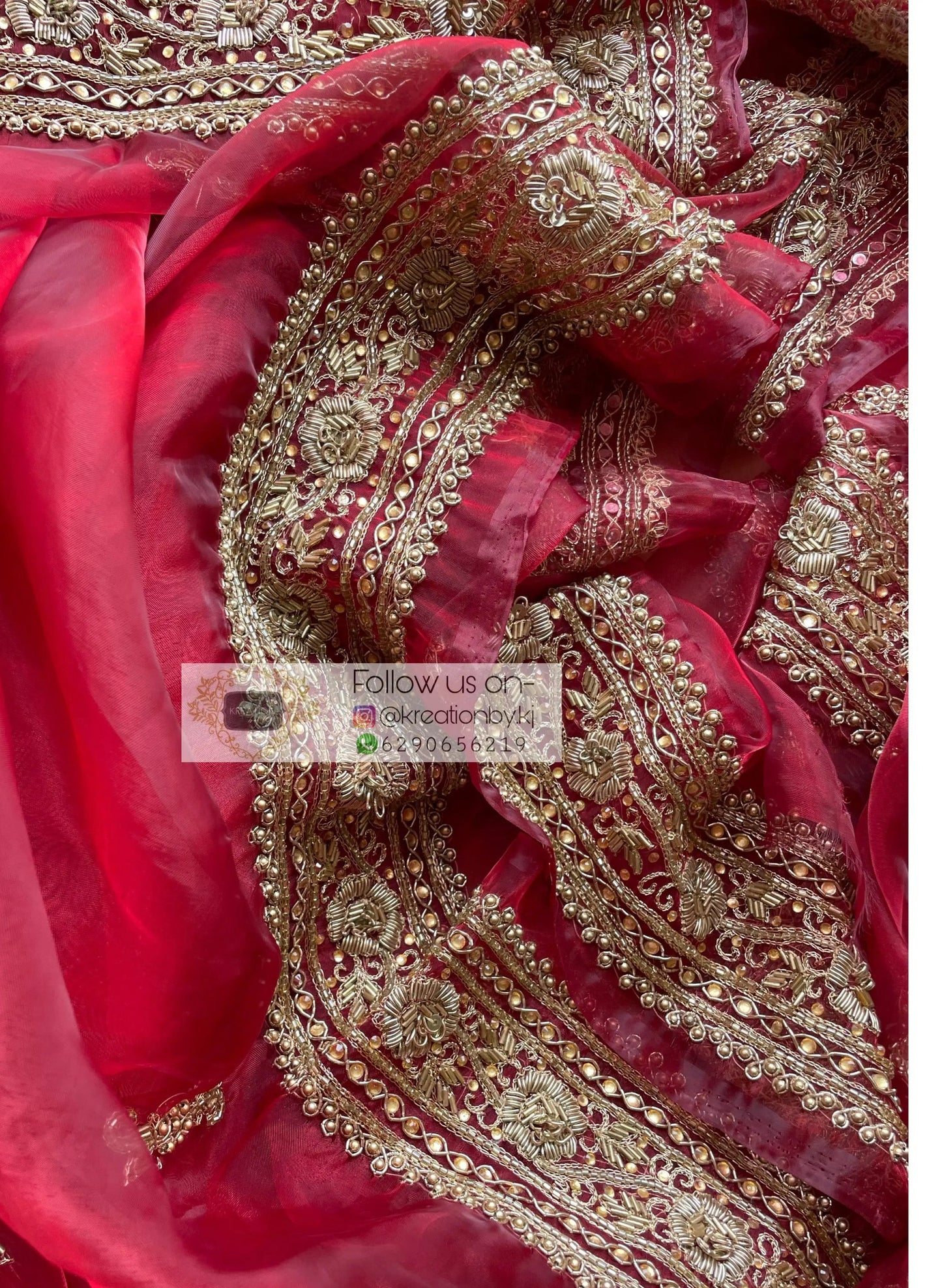 Red Glass Tissue Zarina Saree - kreationbykj