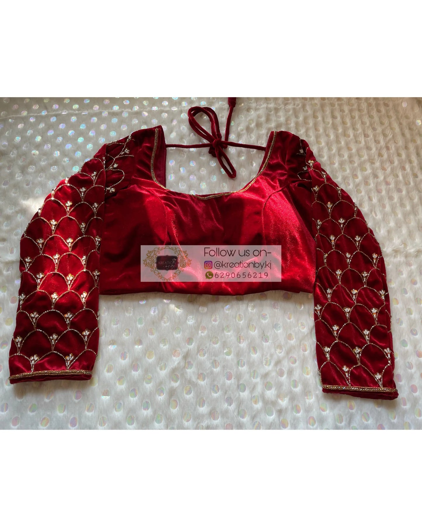 Maroon Velvet Mehraab Sleeves Blouse Piece