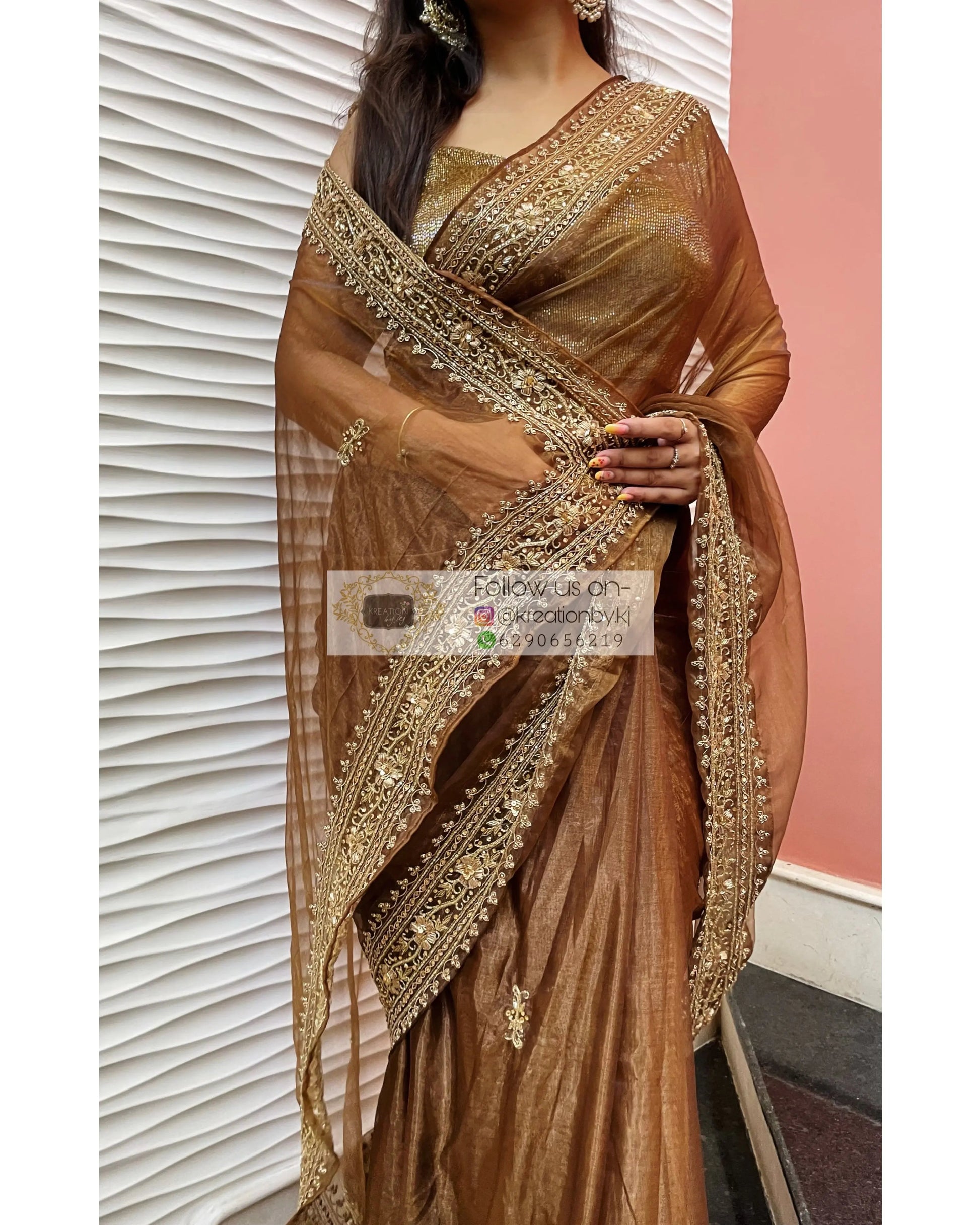 Brown Tissue Zarina Saree kreationbykj