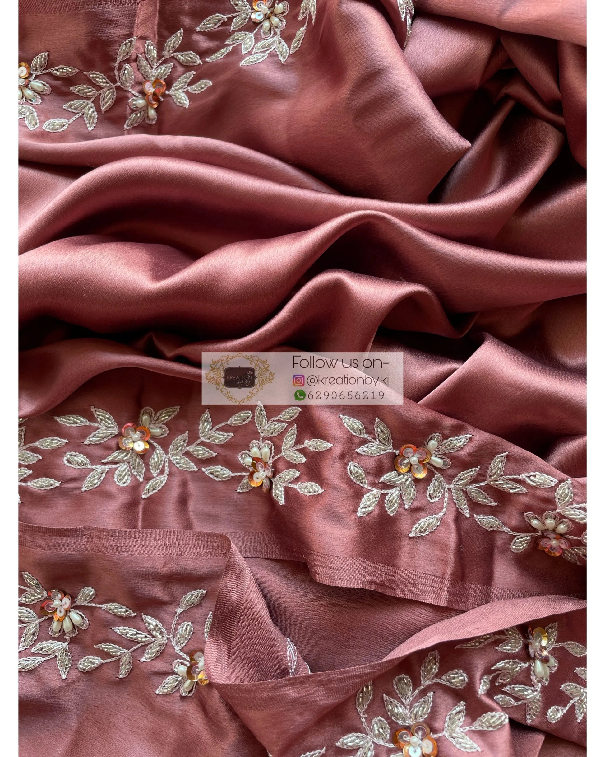 Rose Gold Satin Silk Chandani Saree - kreationbykj
