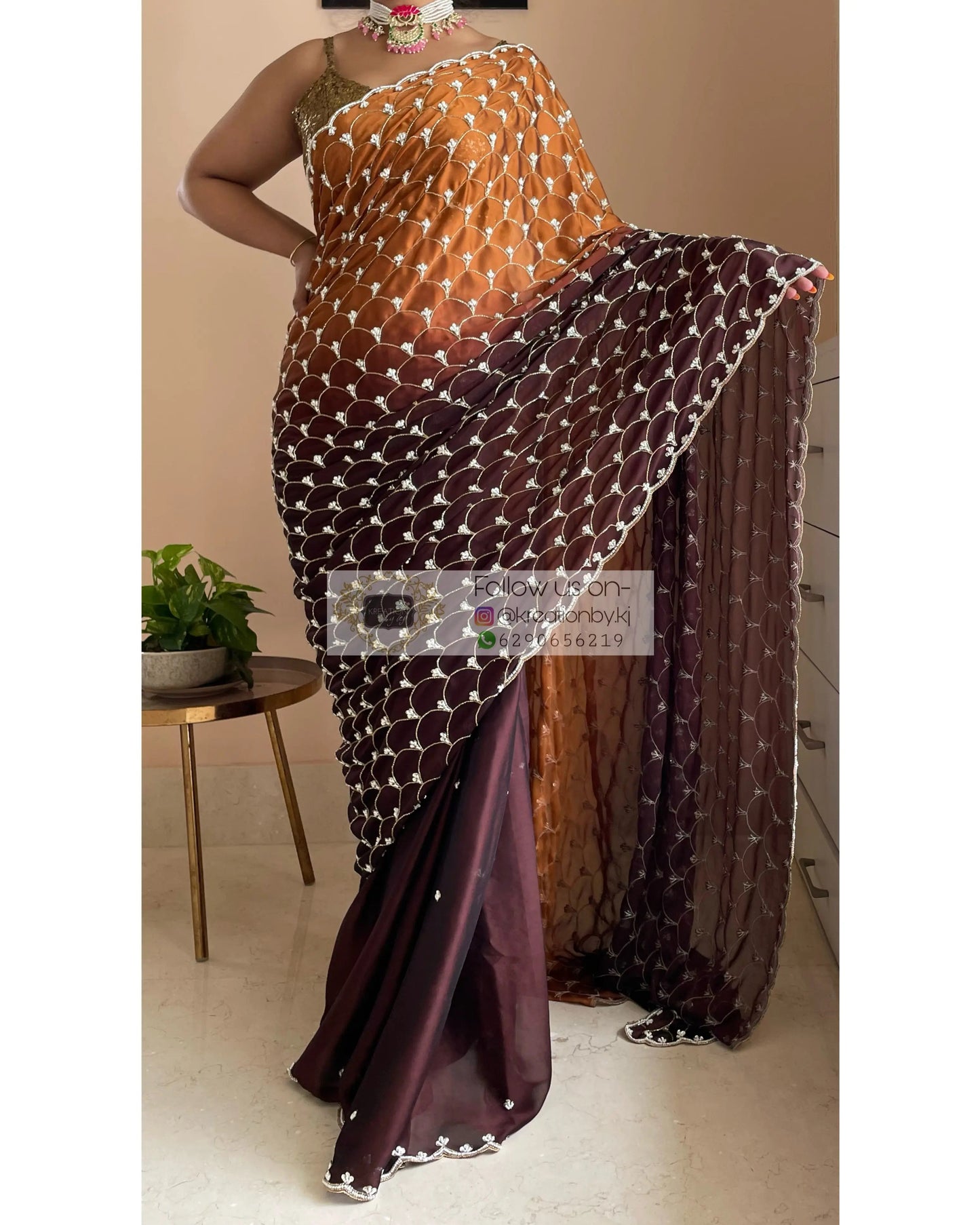 Summer Sands Ombré Cutdana Mehraab jaal Wedding Saree kreationbykj