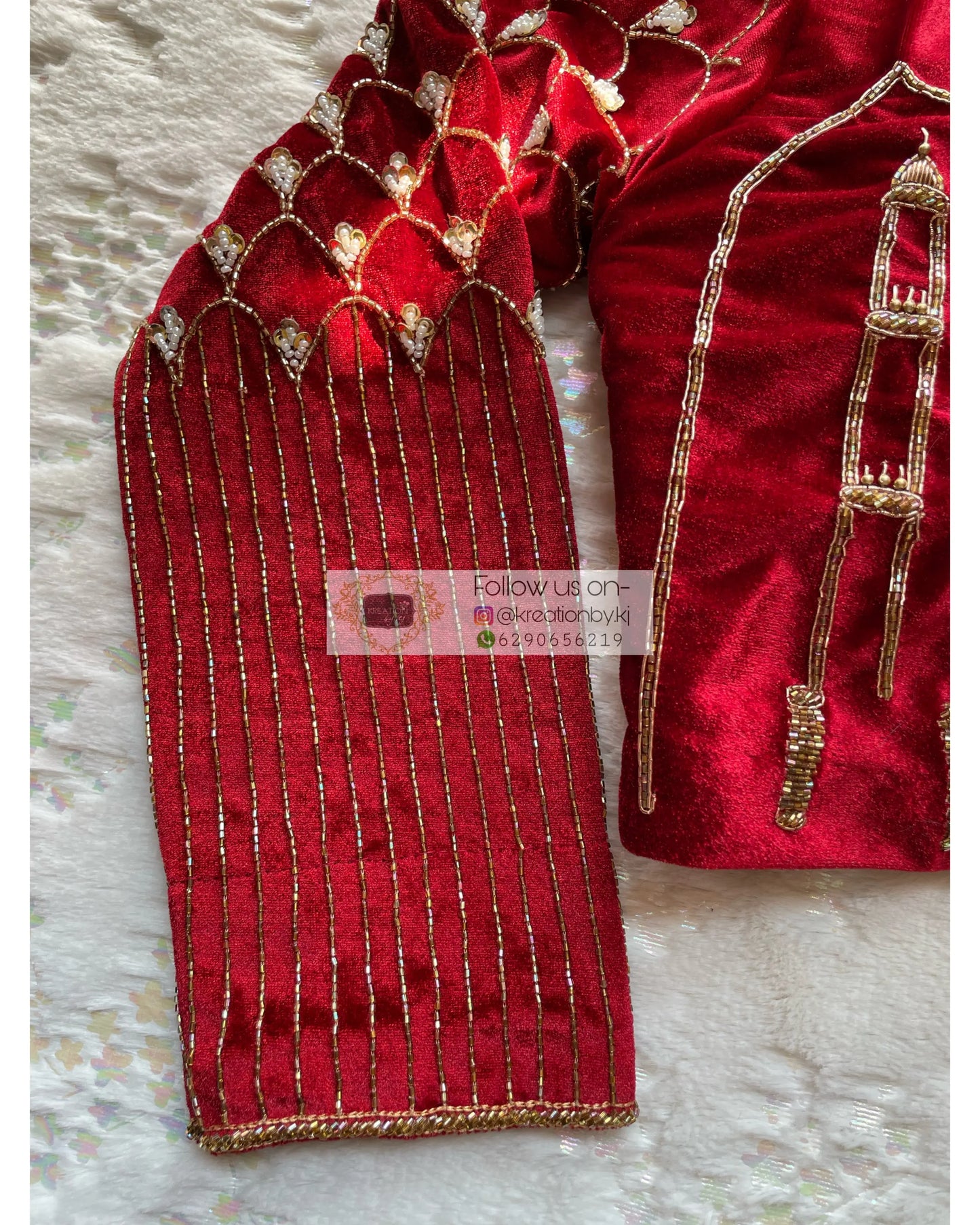 Maroon Velvet Taj Mahal Accent Blouse Piece