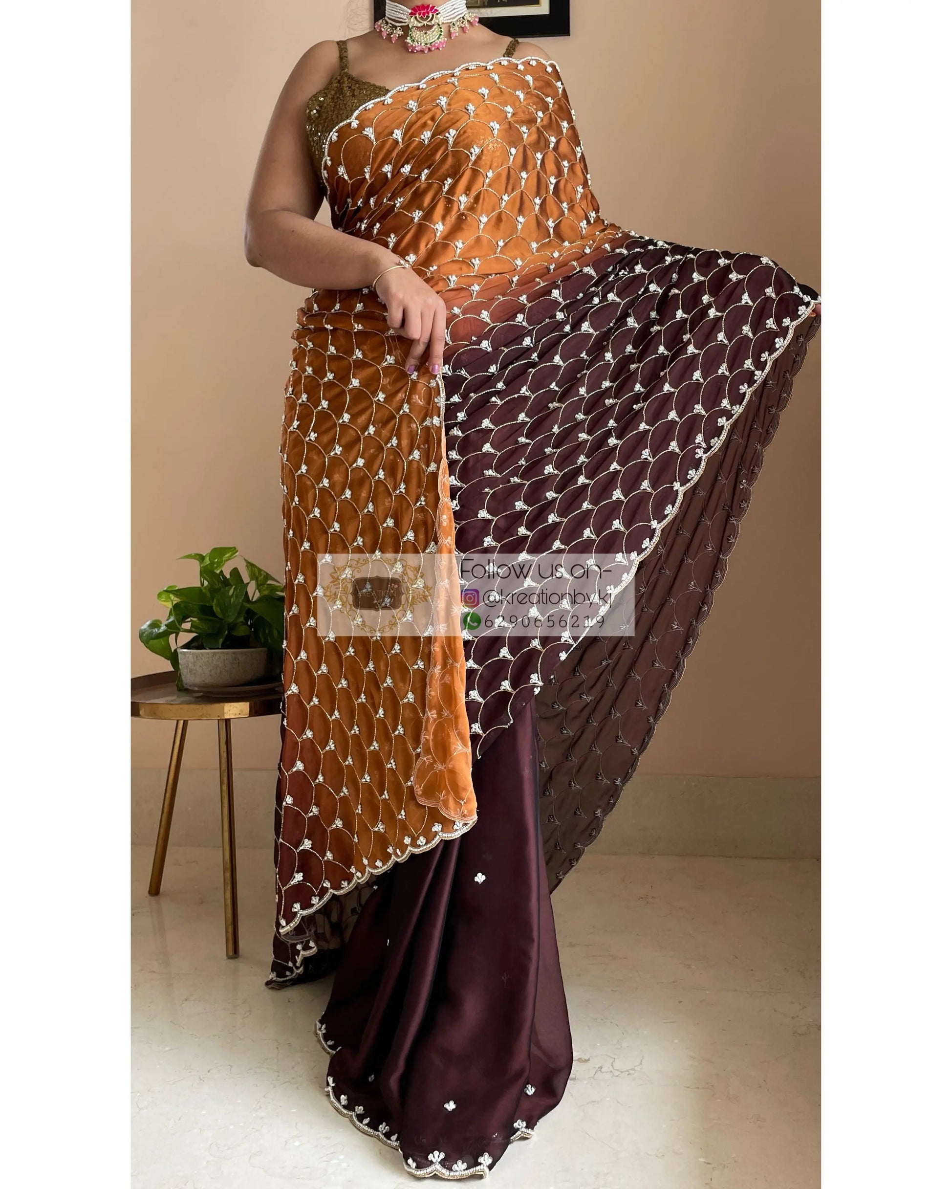 Summer Sands Ombré Cutdana Mehraab jaal Wedding Saree kreationbykj