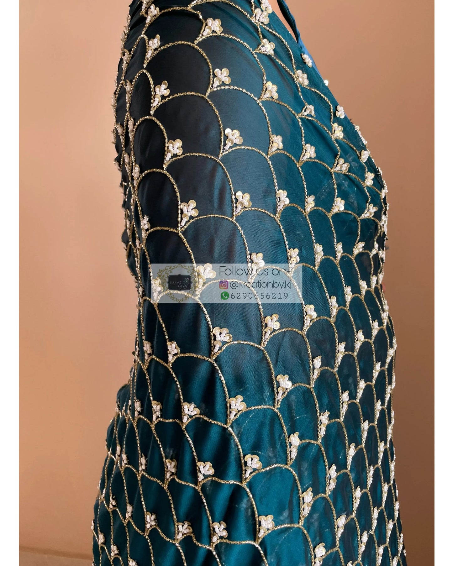 Teal Mehraab Cutdana Jaal Saree - kreationbykj