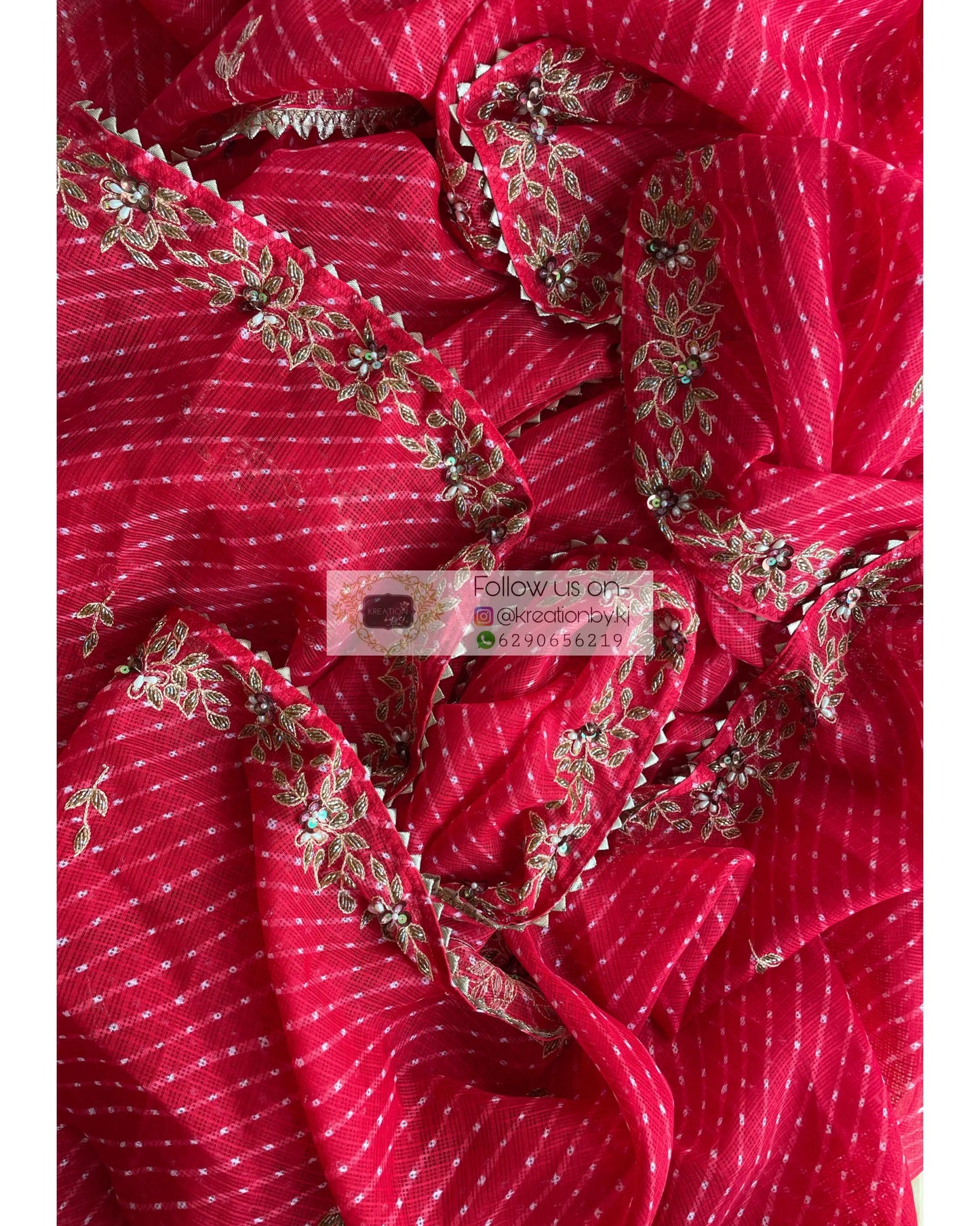 Red Leheriya Chandani Saree - kreationbykj