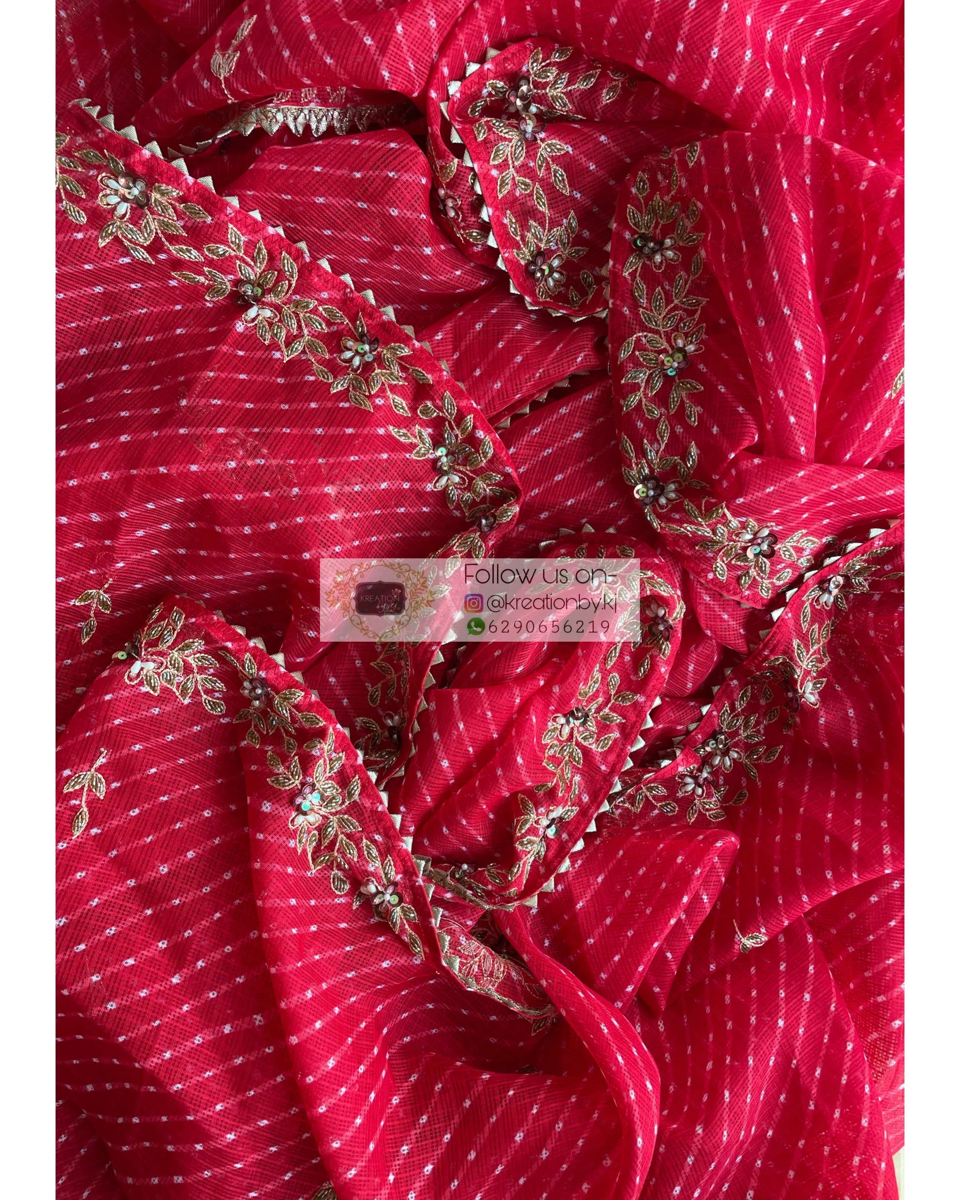 Red Leheriya Chandani Saree - kreationbykj