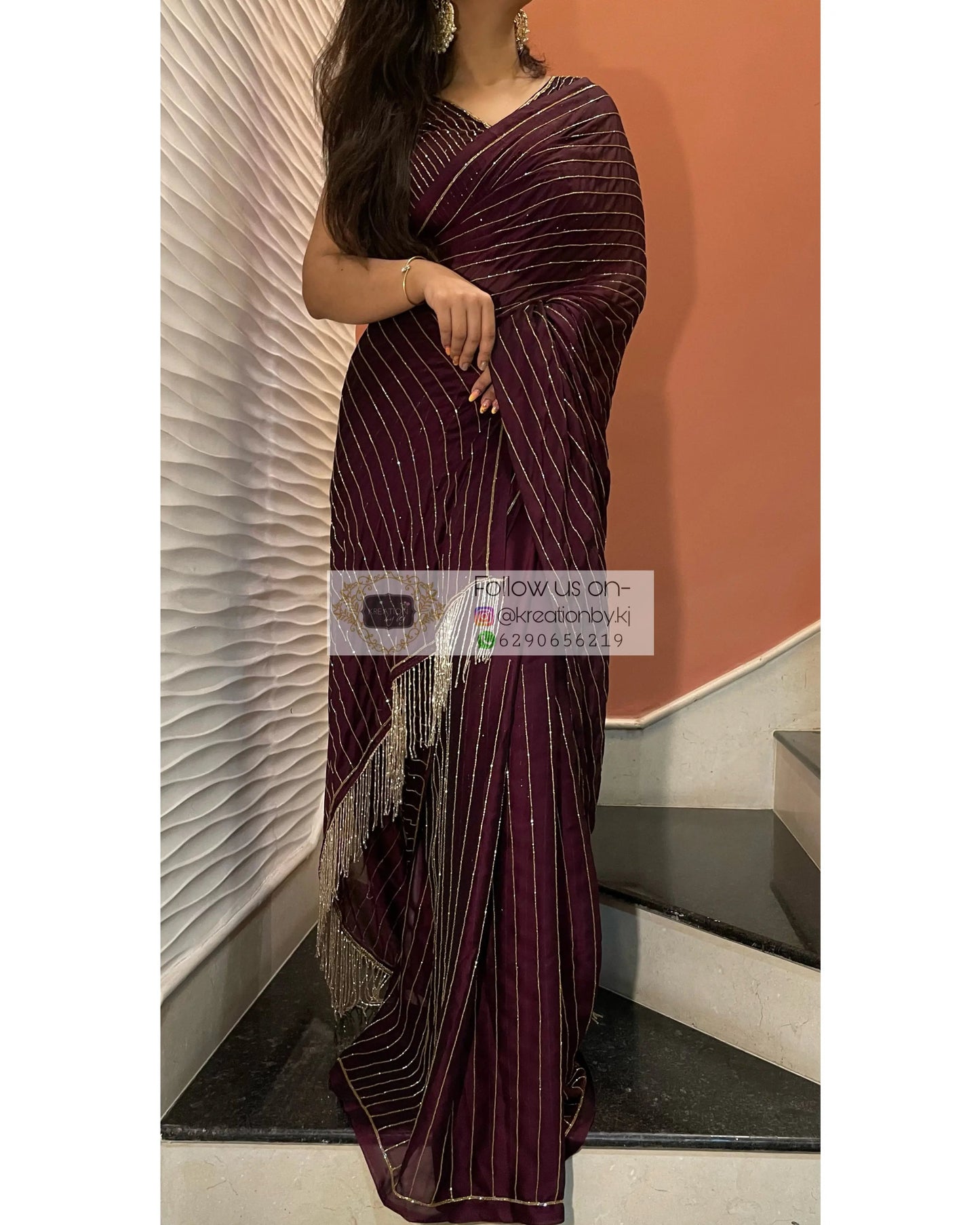 Aubergine Noorani Georgette Cocktail Saree kreationbykj