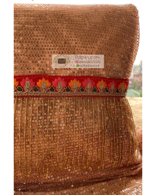 Red Floral Waist Belt with Cutdana Tassels - kreationbykj