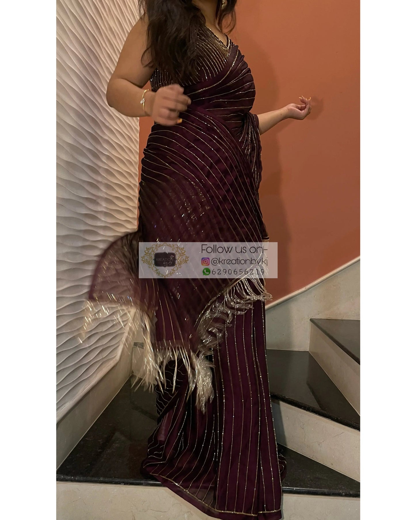 Aubergine Noorani Georgette Cocktail Saree kreationbykj