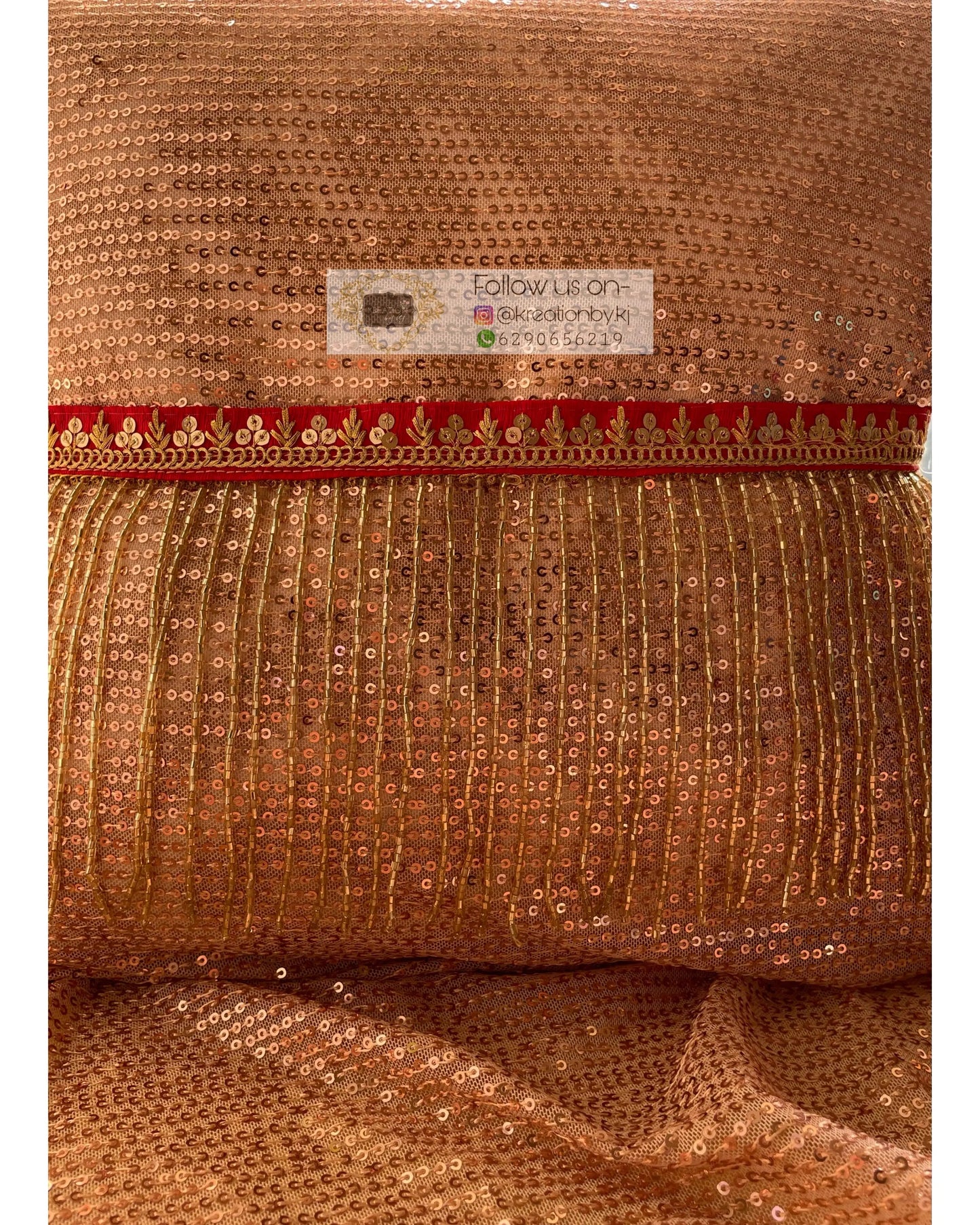 Red Sequins and Zari Waist Belt with Cutdana Tassels - kreationbykj